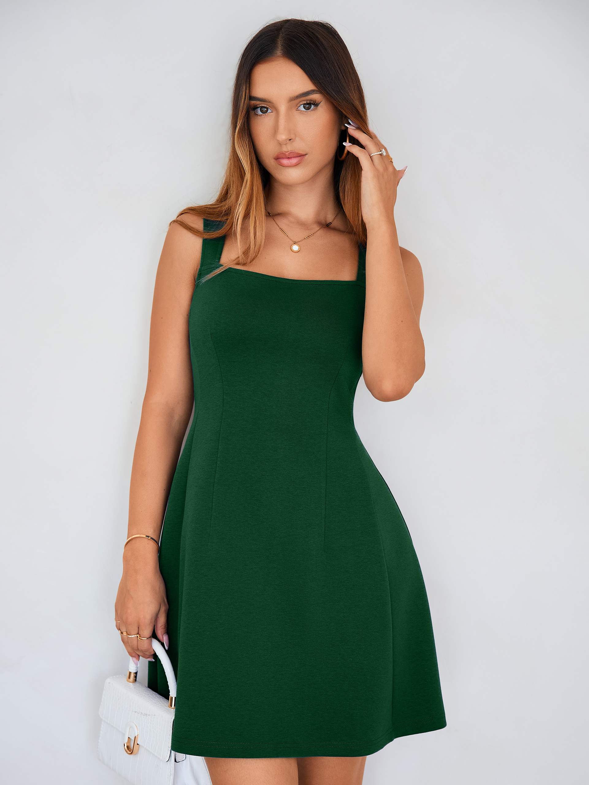 Sleeveless Square Neck A-Line Mini Dress