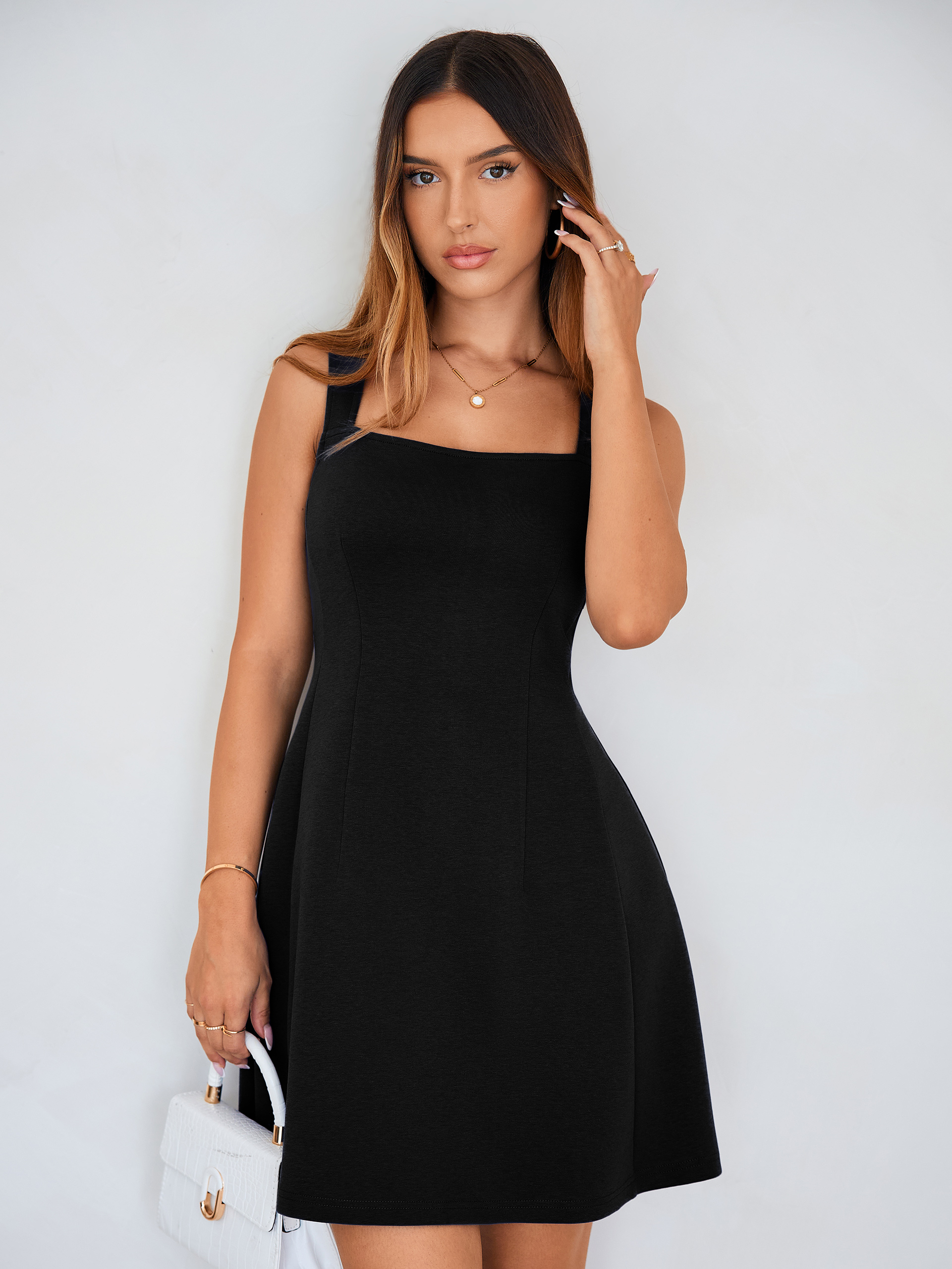Sleeveless Square Neck A-Line Mini Dress