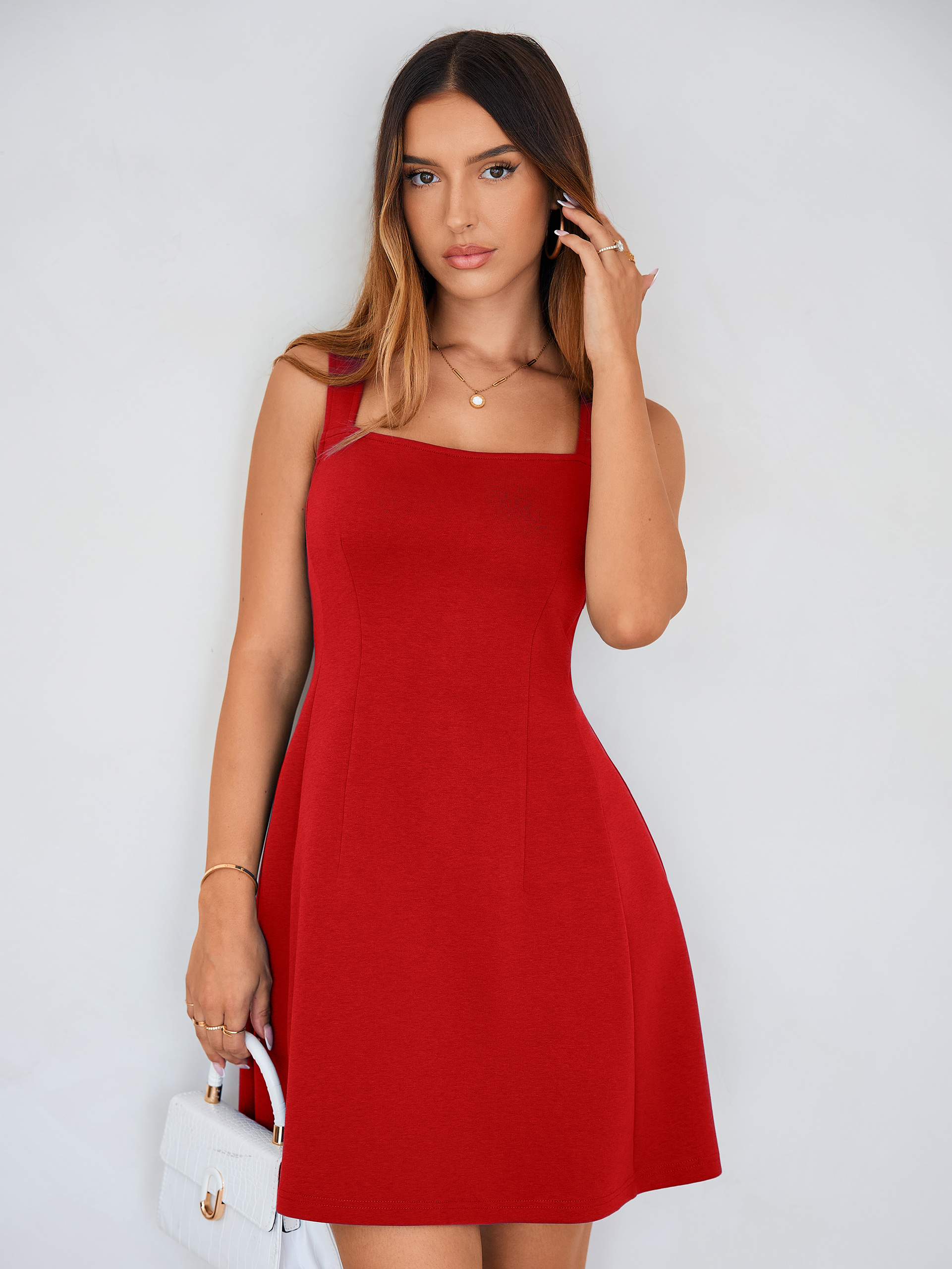 Sleeveless Square Neck A-Line Mini Dress
