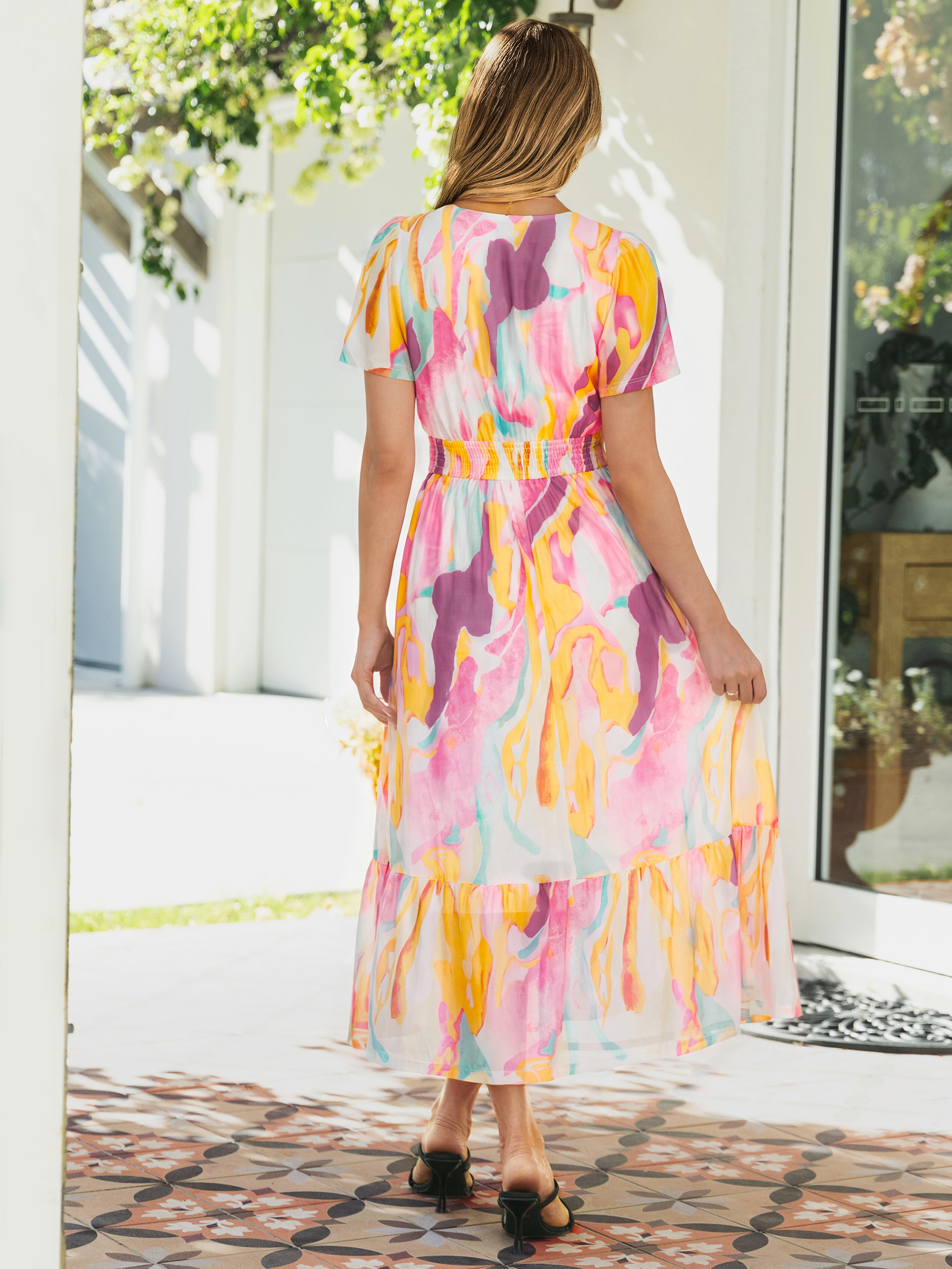 Floral V-Neck Wedding Guest Maxi Dress