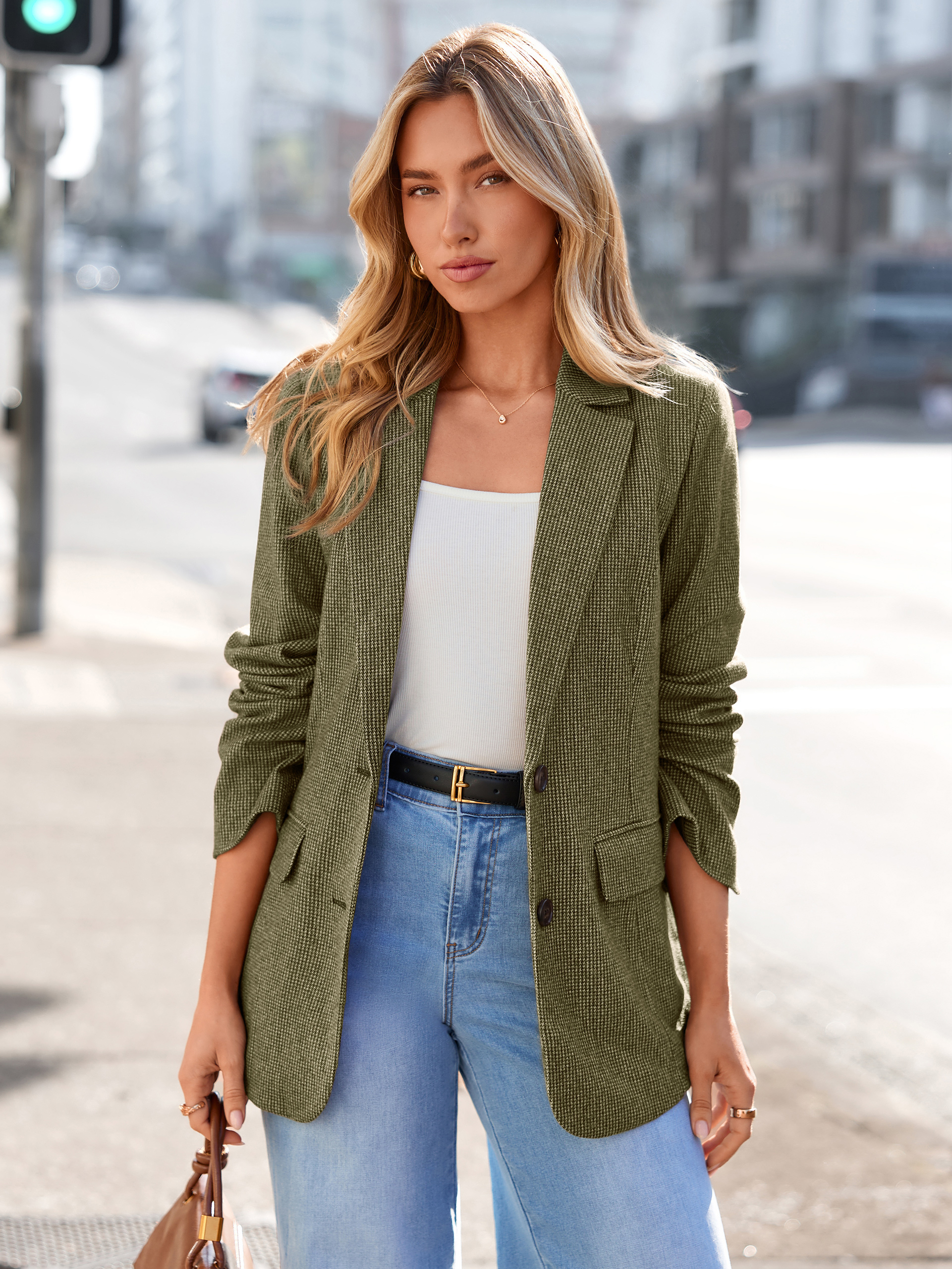 Tweed Plaid Business Casual Blazer Jacket