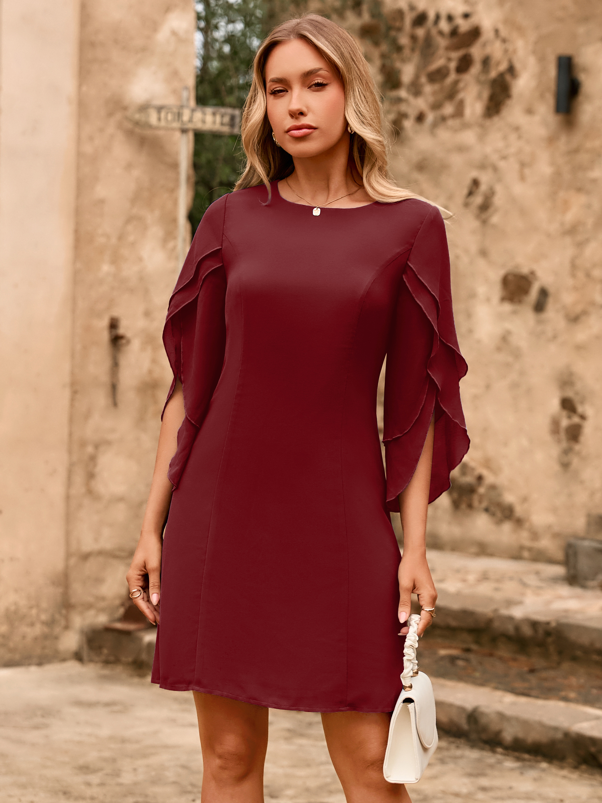 Fultter Sleeve Chiffon Cocktail Dress for Weddings