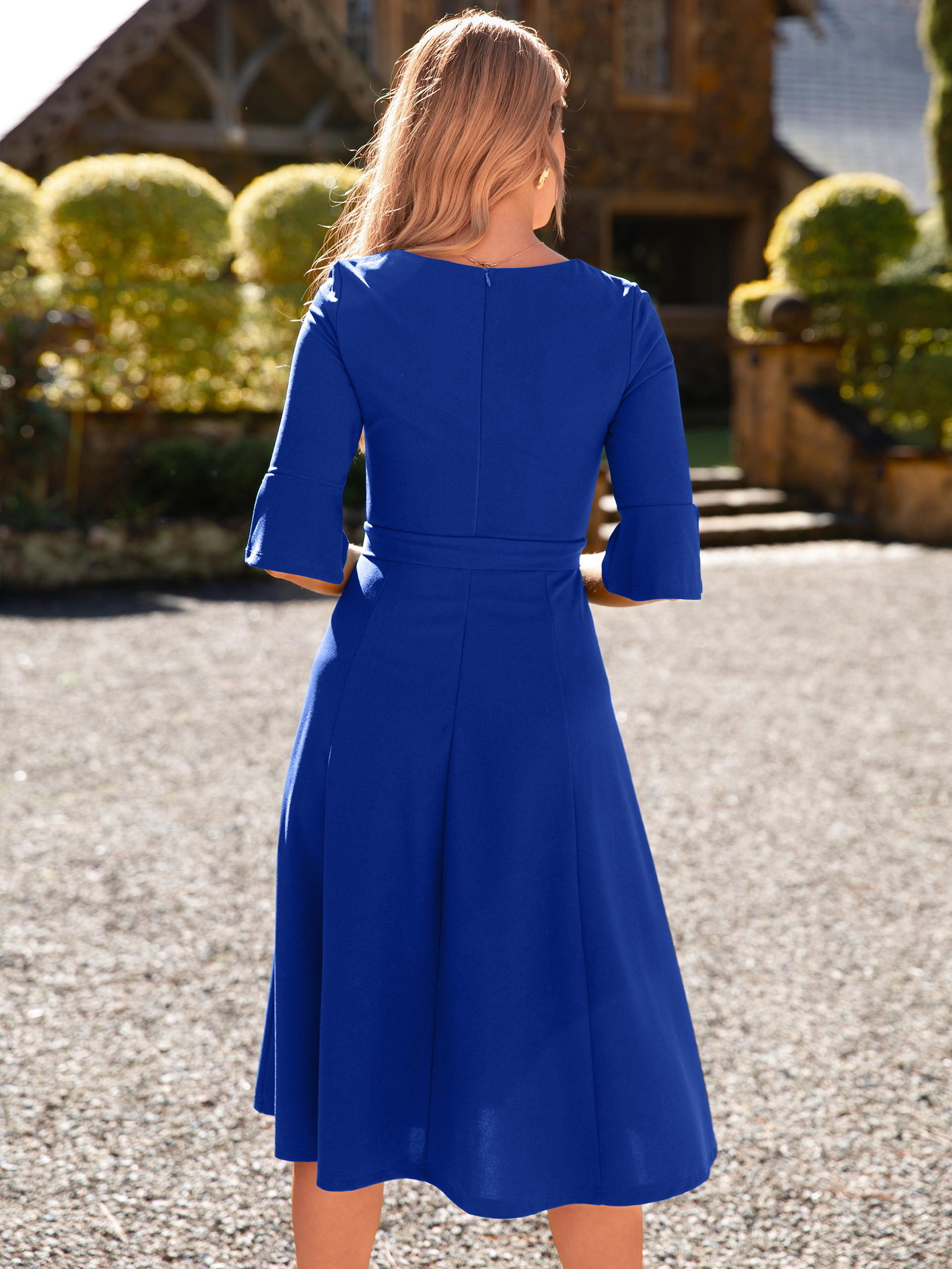 Elegant Sheath Wrap Detail Cocktail Midi Dress