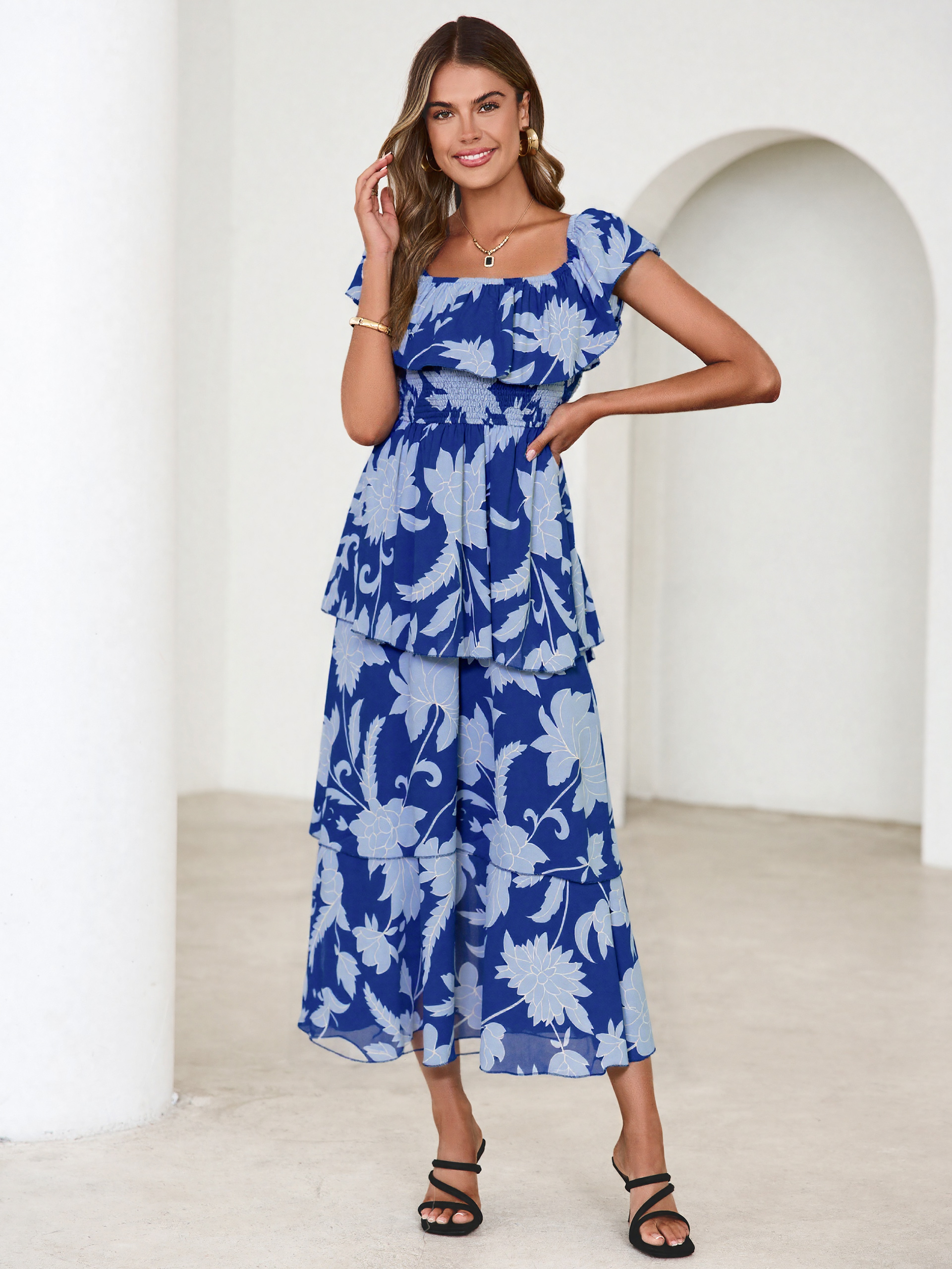 Off Shoulder Multicolor Ruffle Tiered Maxi Dress