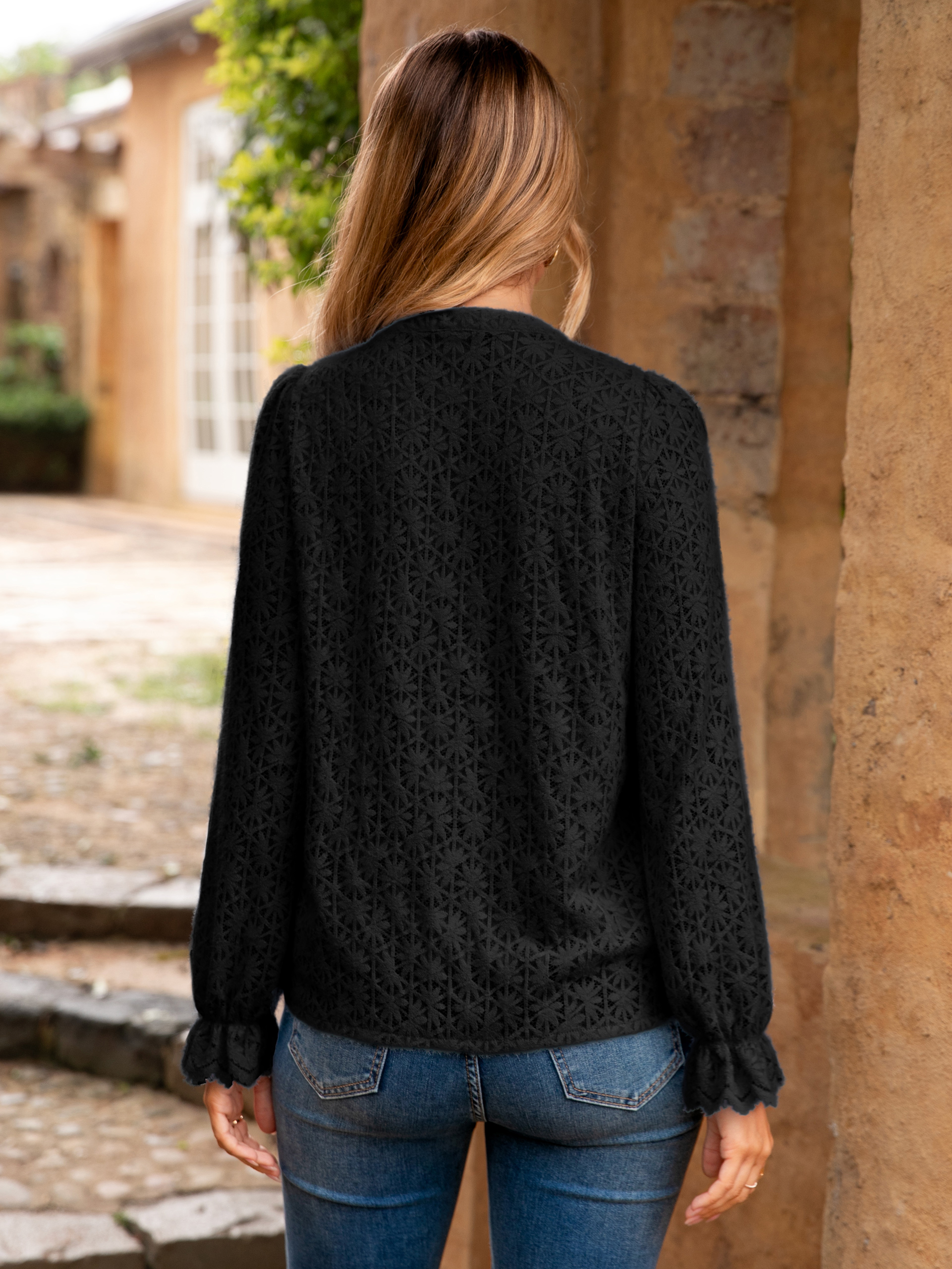 Lace Hollow Out Button Down Dressy Blouses