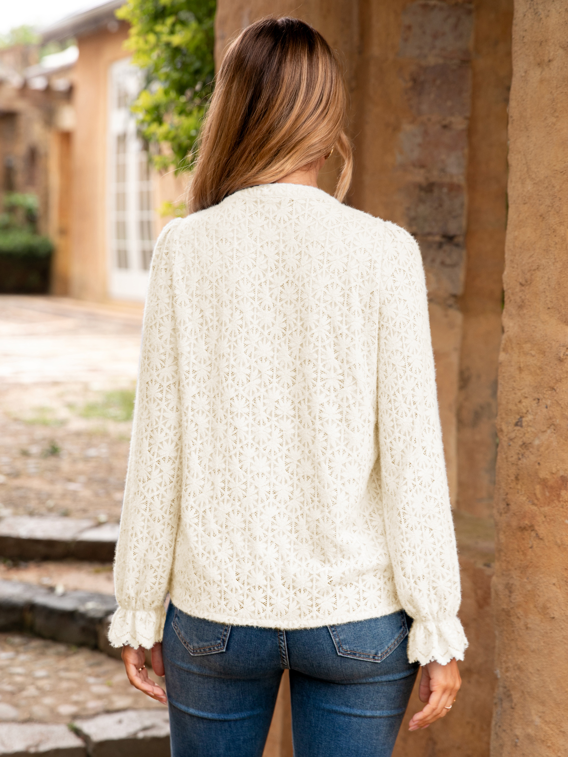 Lace Hollow Out Button Down Dressy Blouses