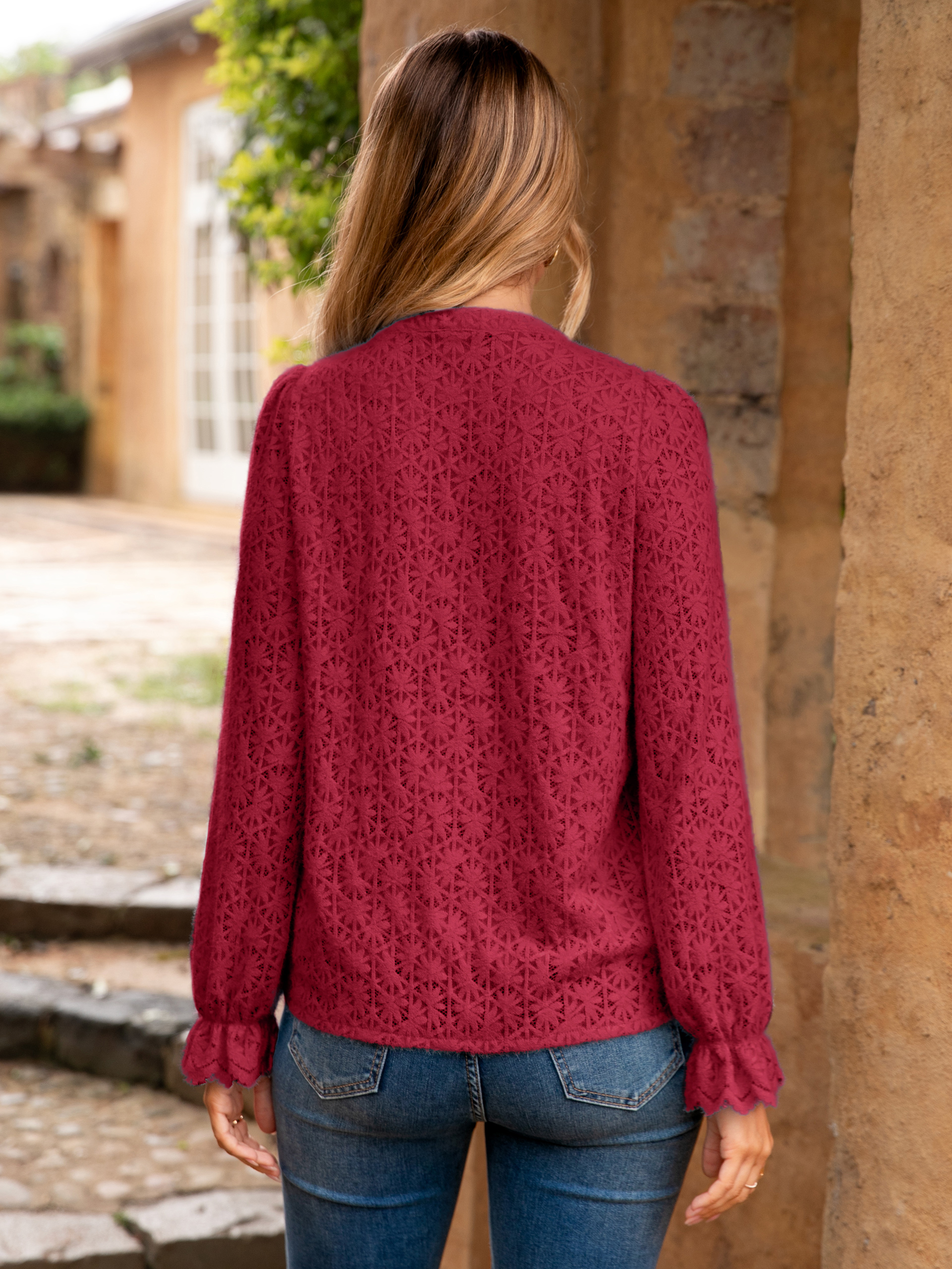 Lace Hollow Out Button Down Dressy Blouses