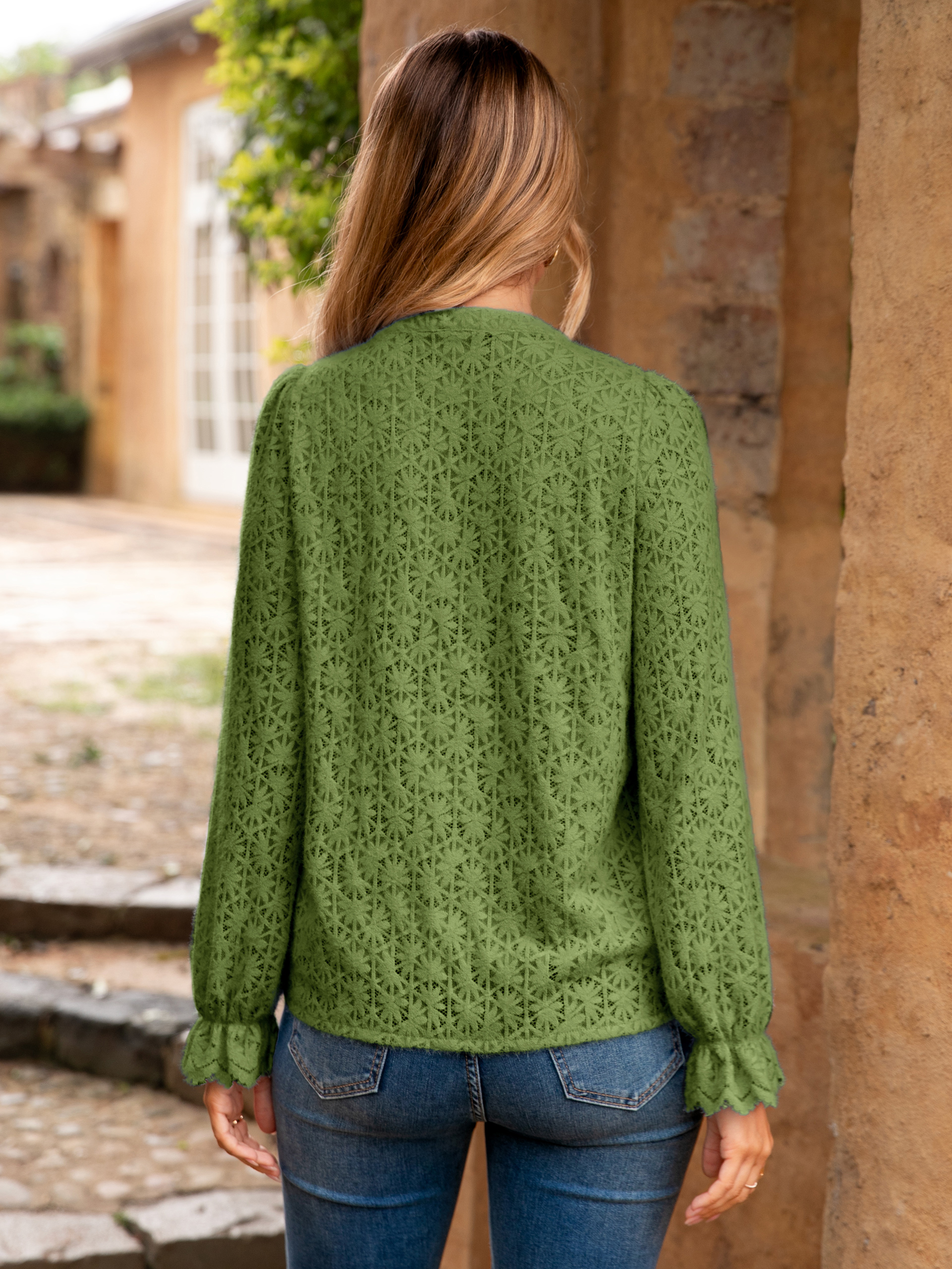 Lace Hollow Out Button Down Dressy Blouses