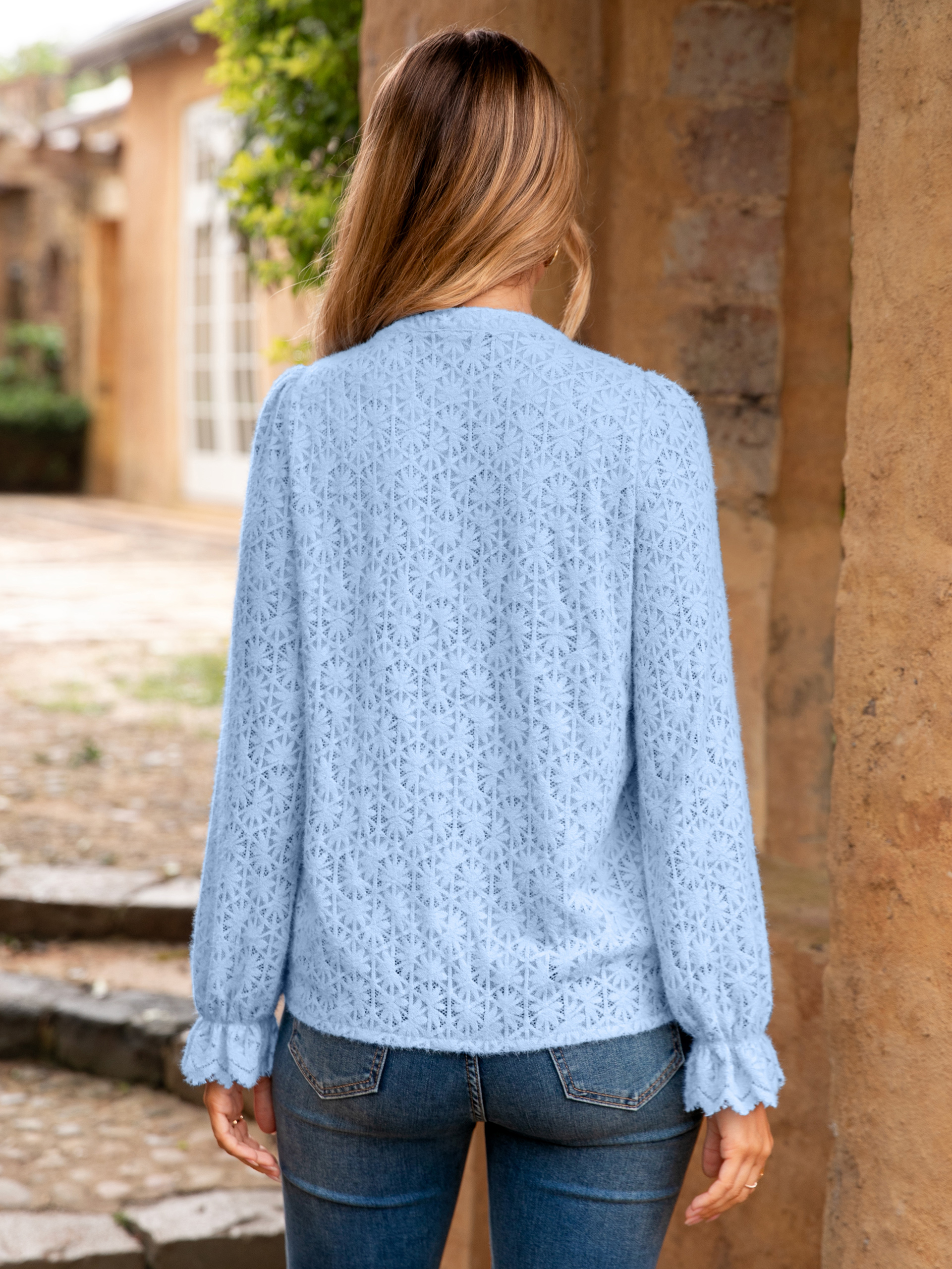 Lace Hollow Out Button Down Dressy Blouses