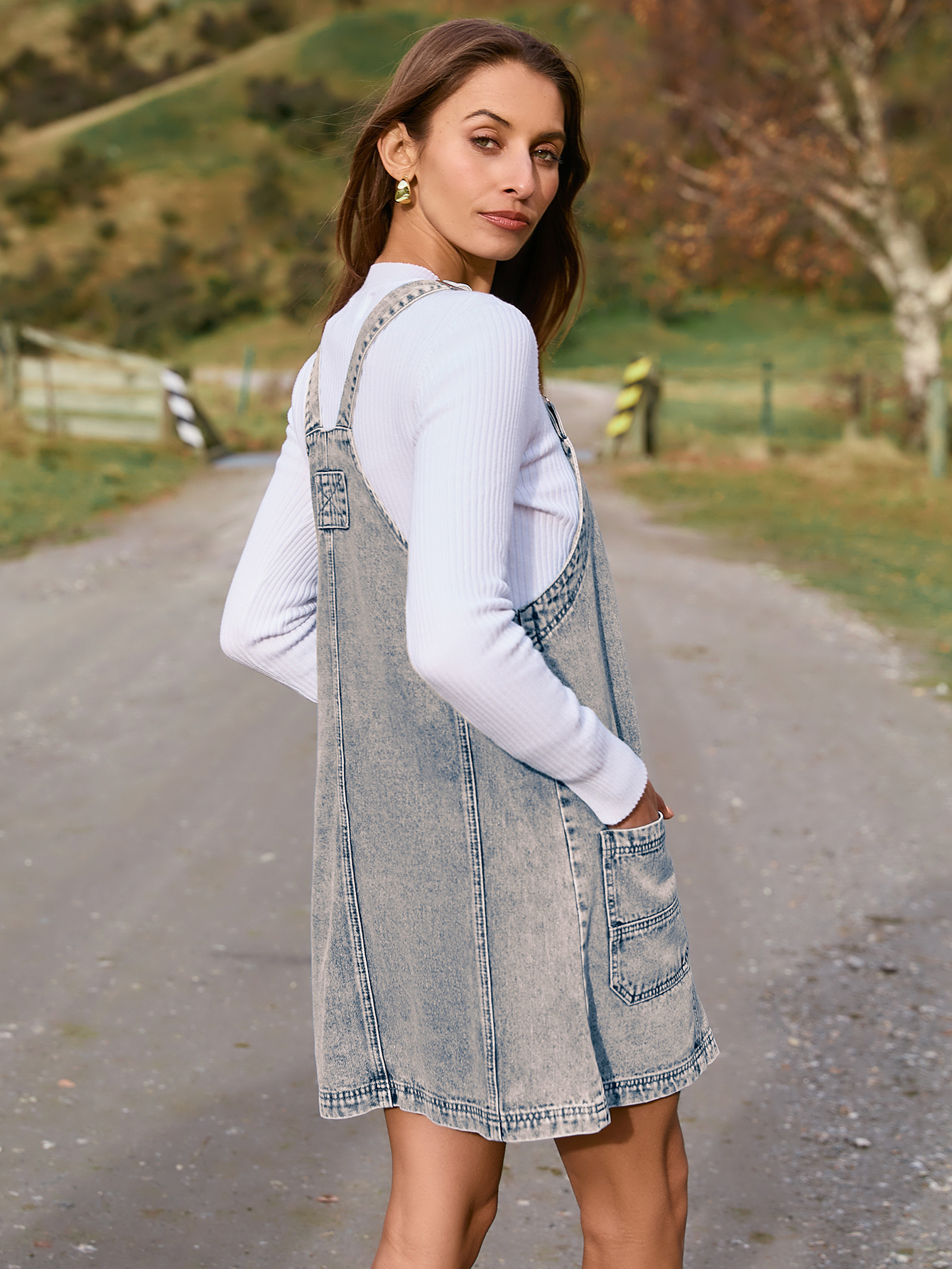 Denim Overall Jumper Dress with Pockets