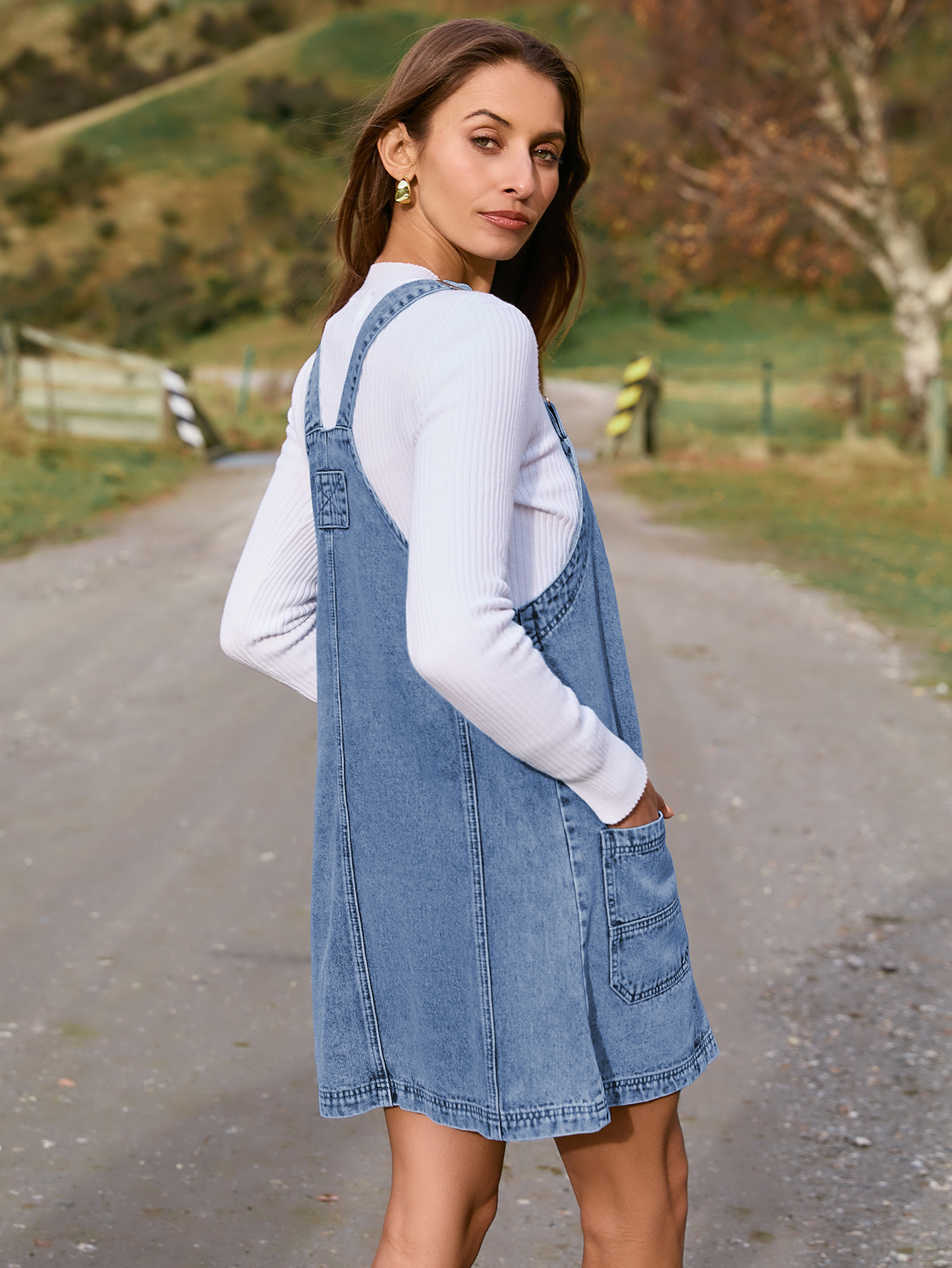 Denim Overall Jumper Dress with Pockets