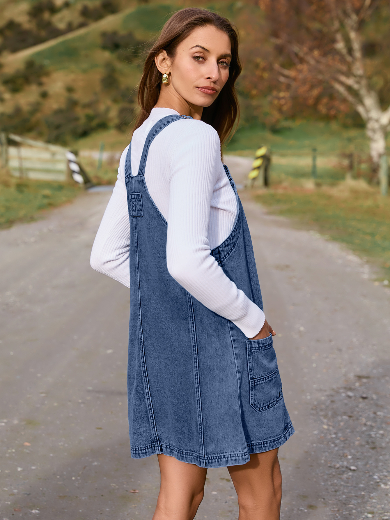 Denim Overall Jumper Dress with Pockets