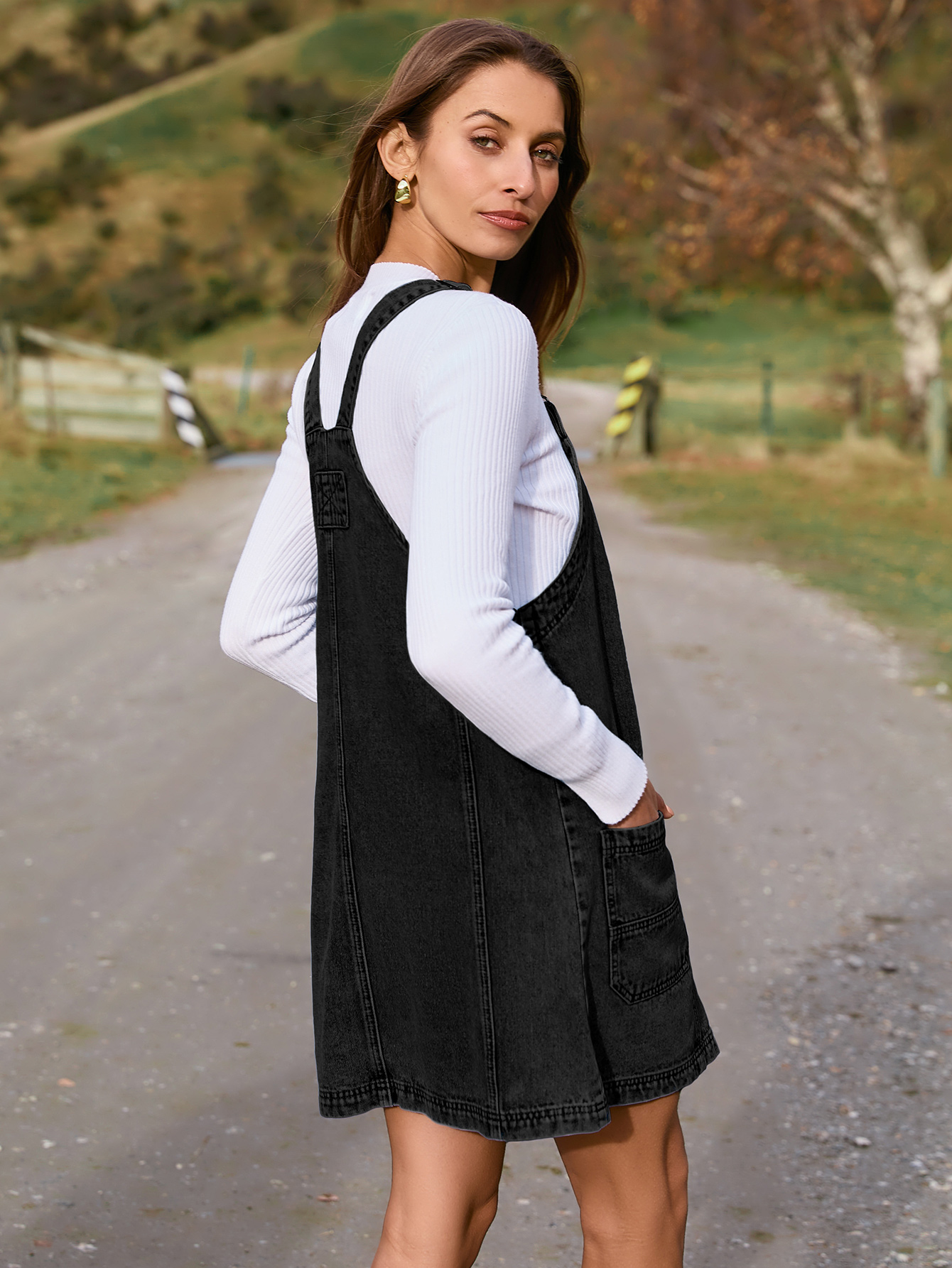 Denim Overall Jumper Dress with Pockets