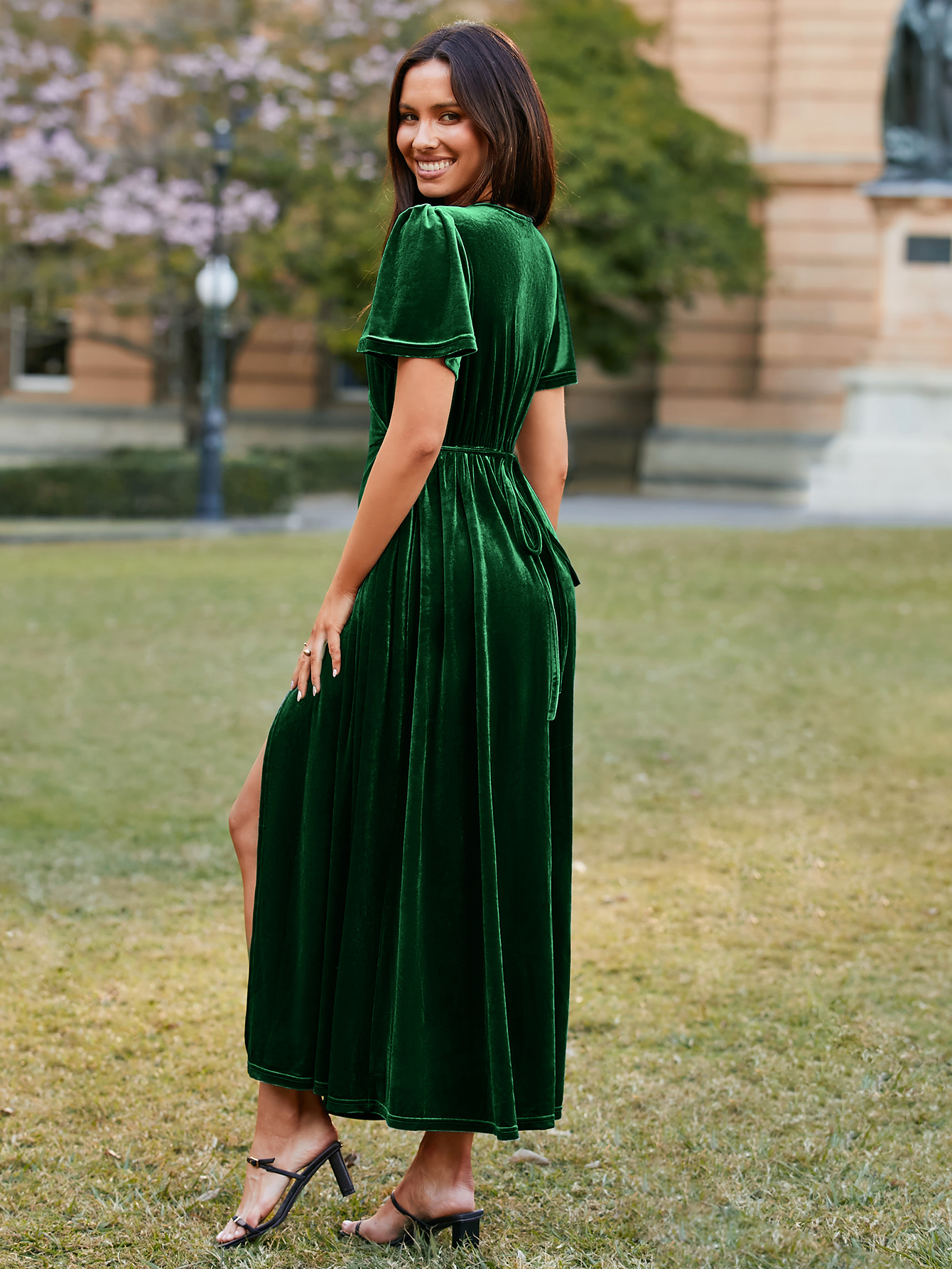 Velvet Wrap Dress V Neck Cocktail Maxi Dress