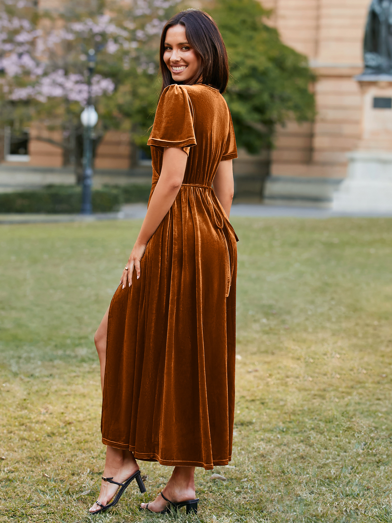 Velvet Wrap Dress V Neck Cocktail Maxi Dress