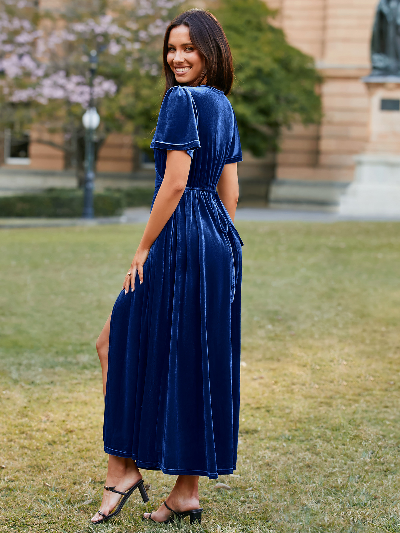 Velvet Wrap Dress V Neck Cocktail Maxi Dress
