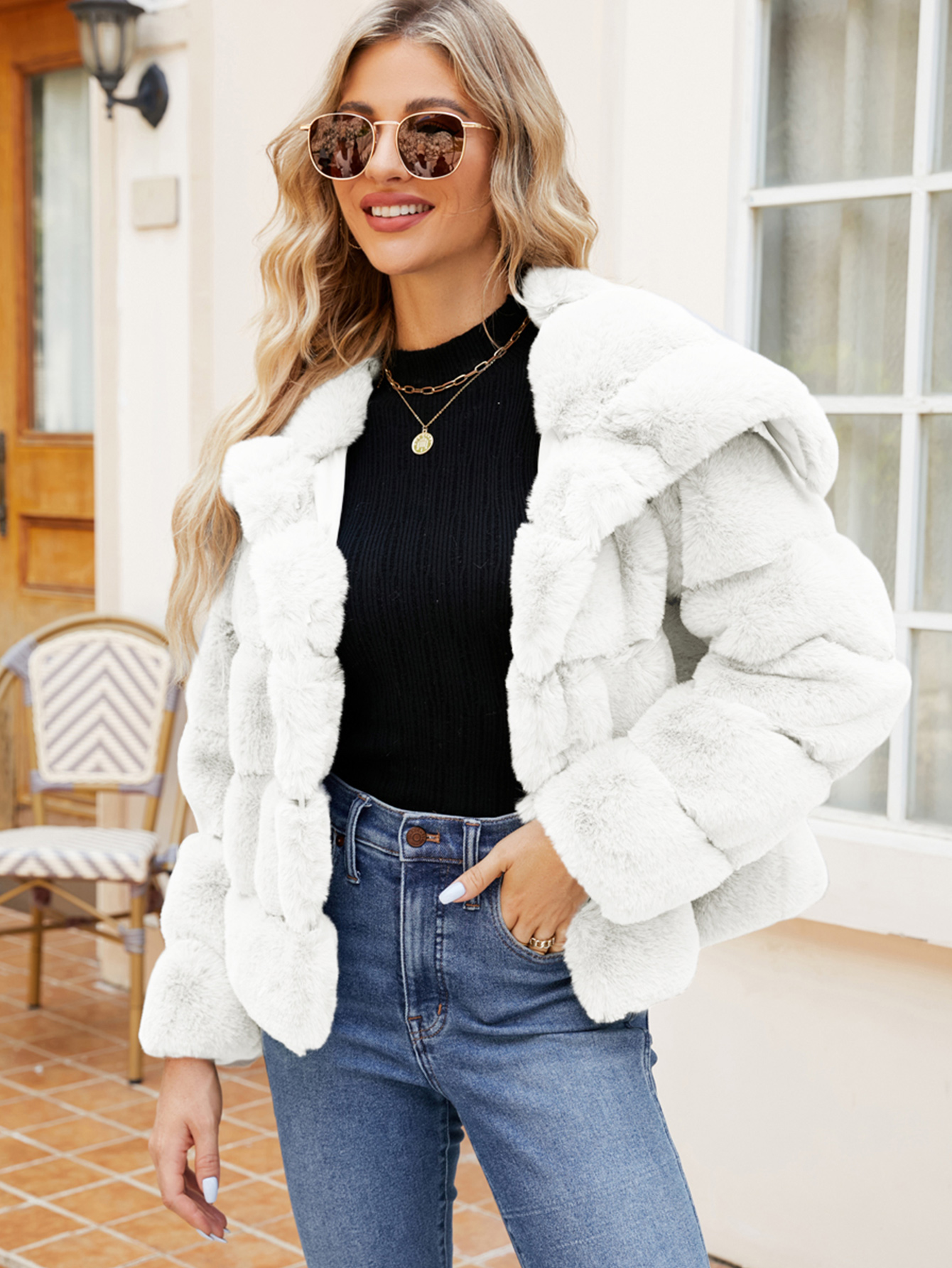 Cropped Faux Fur Winter Coat Jacket