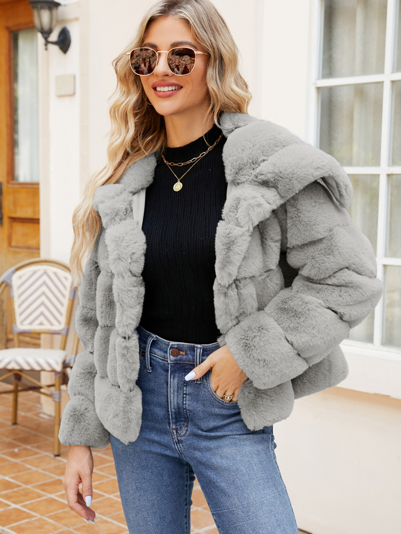 Cropped Faux Fur Winter Coat Jacket