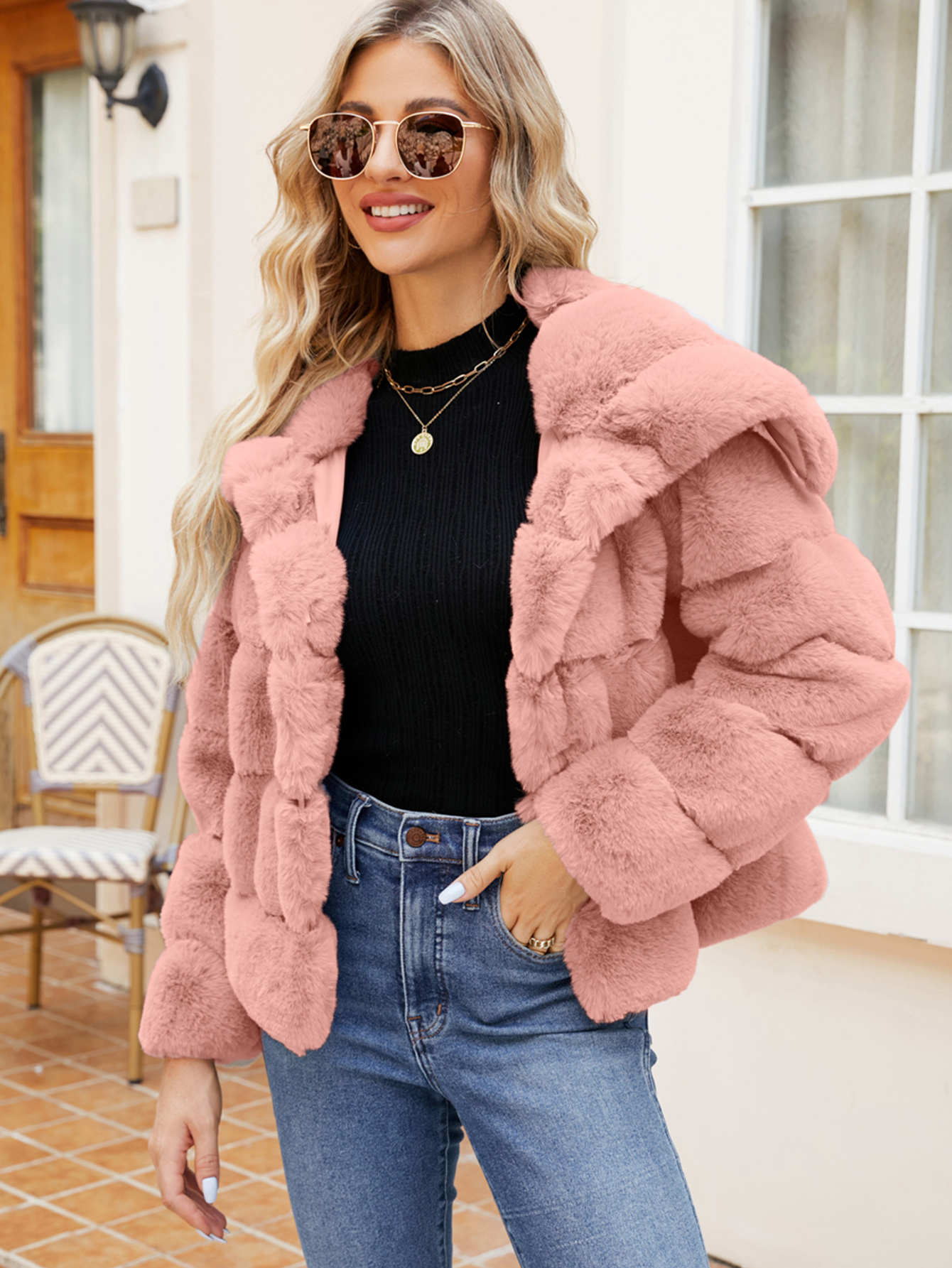 Cropped Faux Fur Winter Coat Jacket