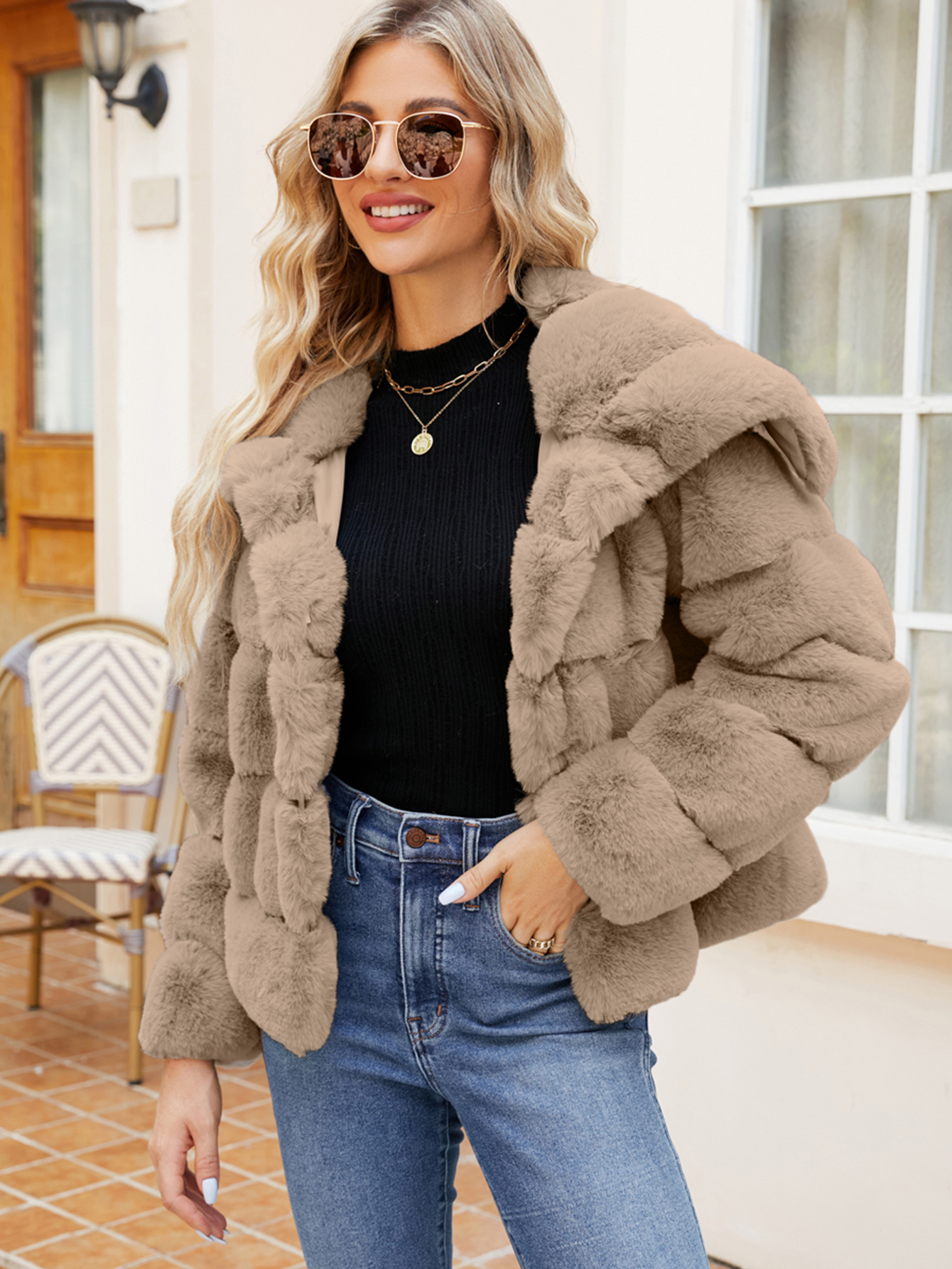 Cropped Faux Fur Winter Coat Jacket