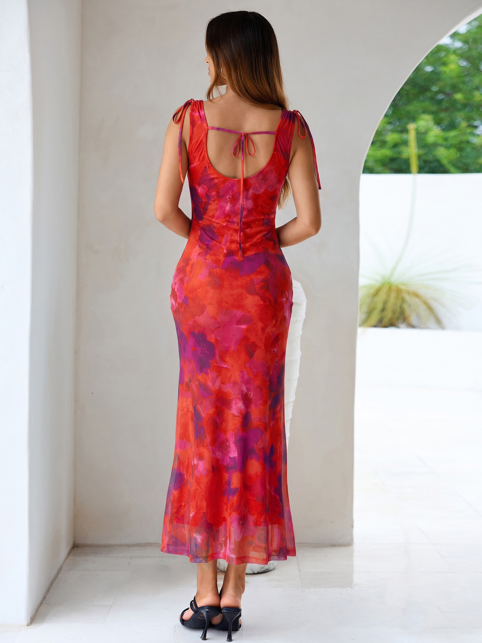 Floral Off Shoulder Mesh Bodycon Maxi Dress