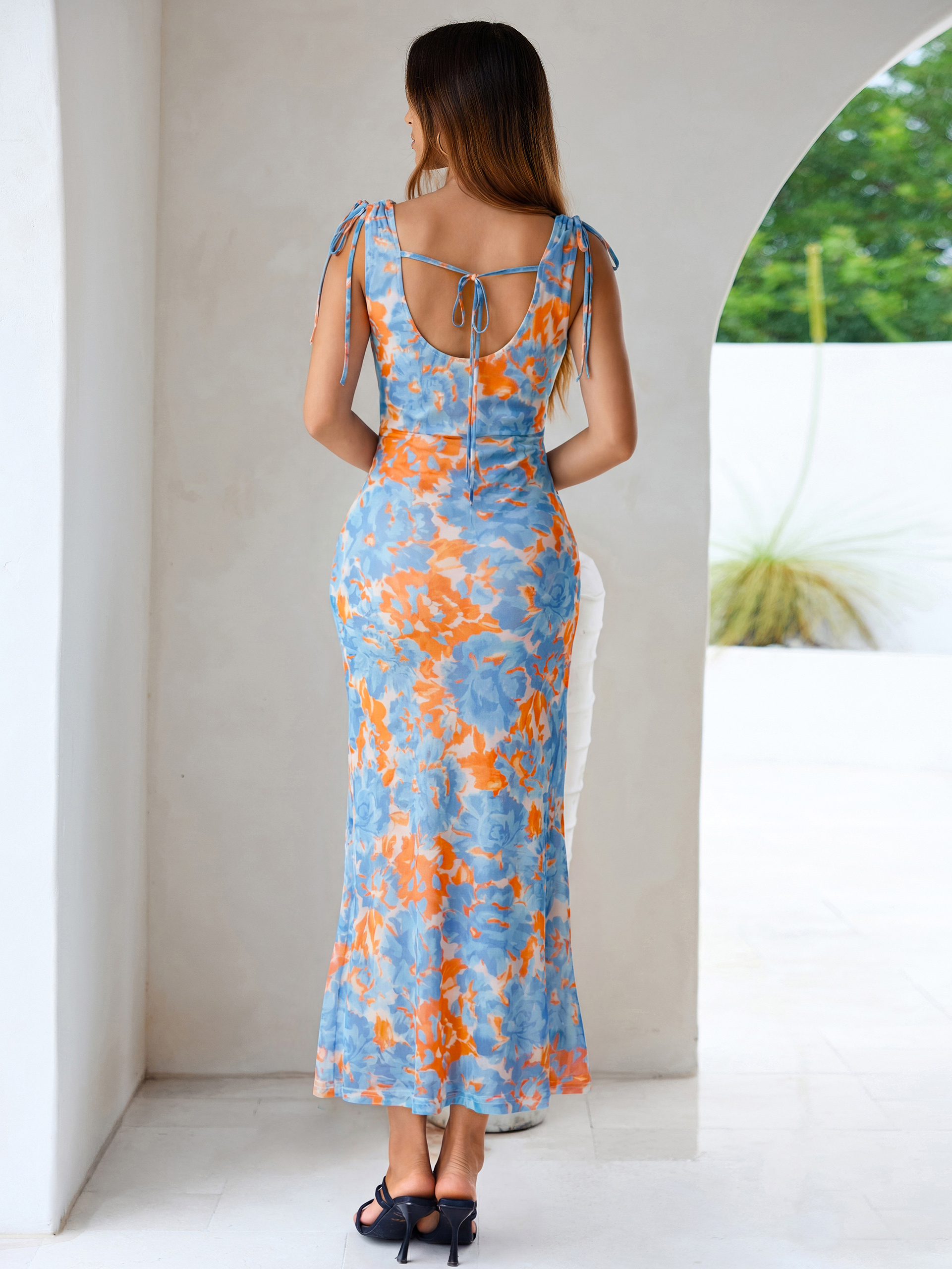Floral Off Shoulder Mesh Bodycon Maxi Dress