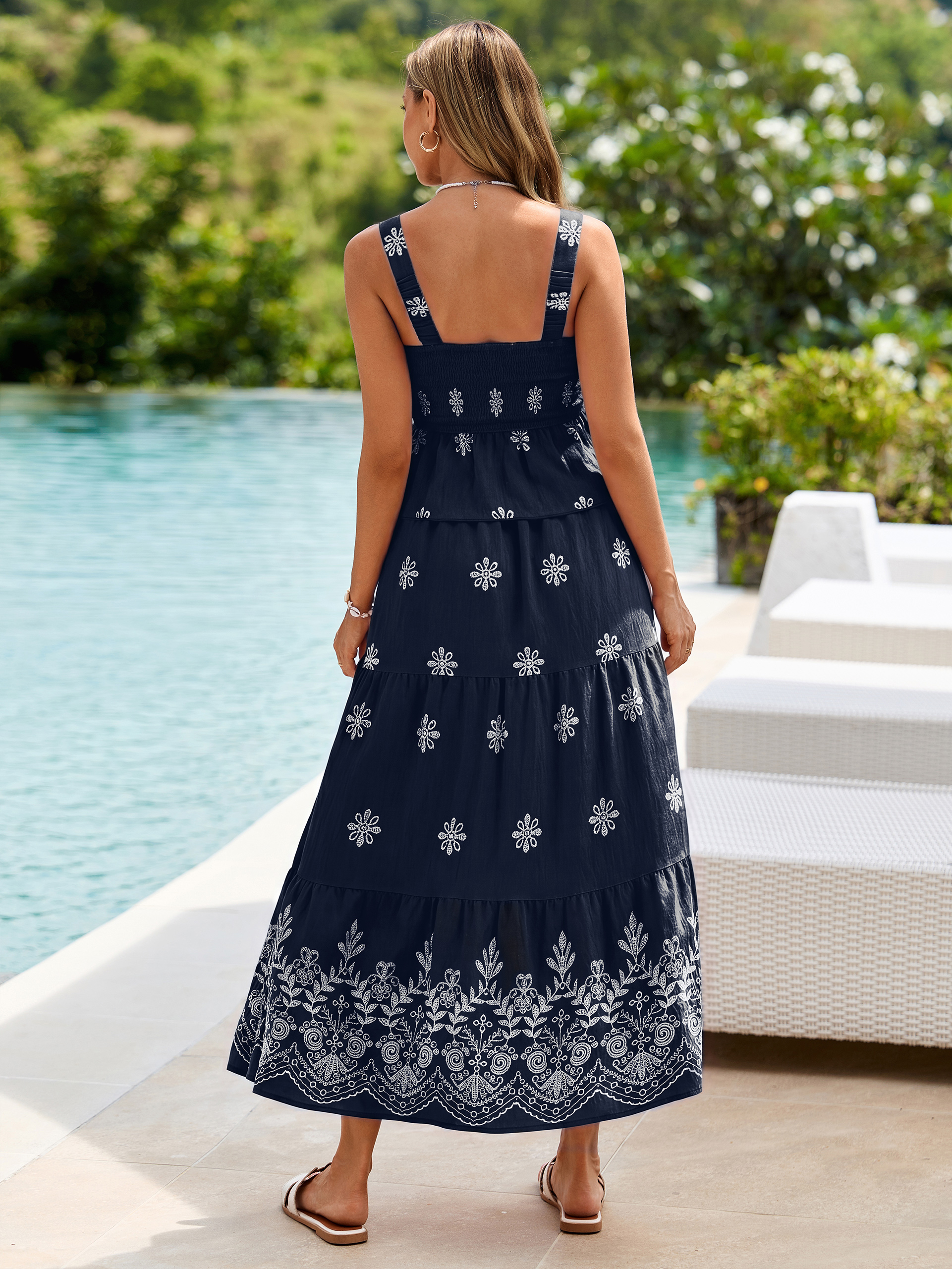Floral Print Smocked Tank Top and Maxi Skirt Set
