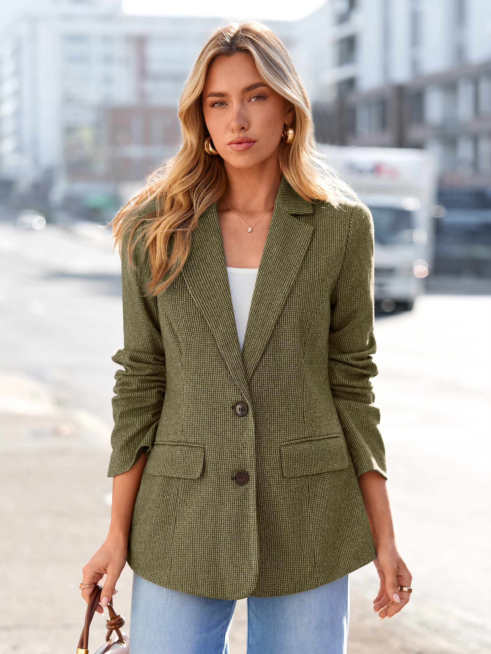 Tweed Plaid Business Casual Blazer Jacket