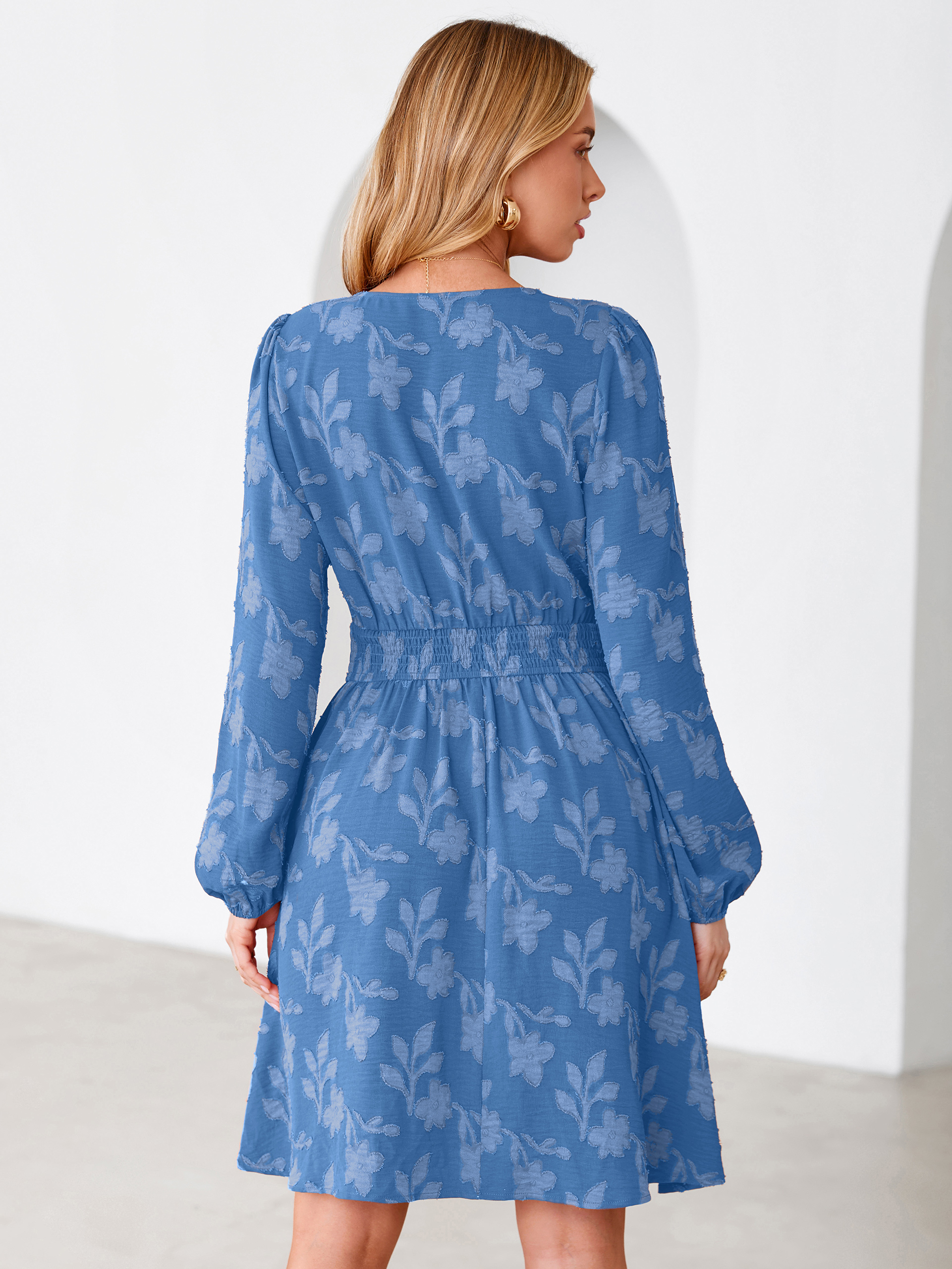 Burnout Floral Smocked V Neck Mini Dress