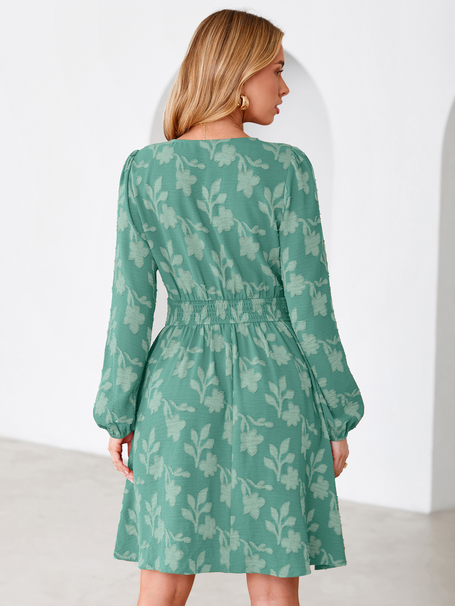 Burnout Floral Smocked V Neck Mini Dress