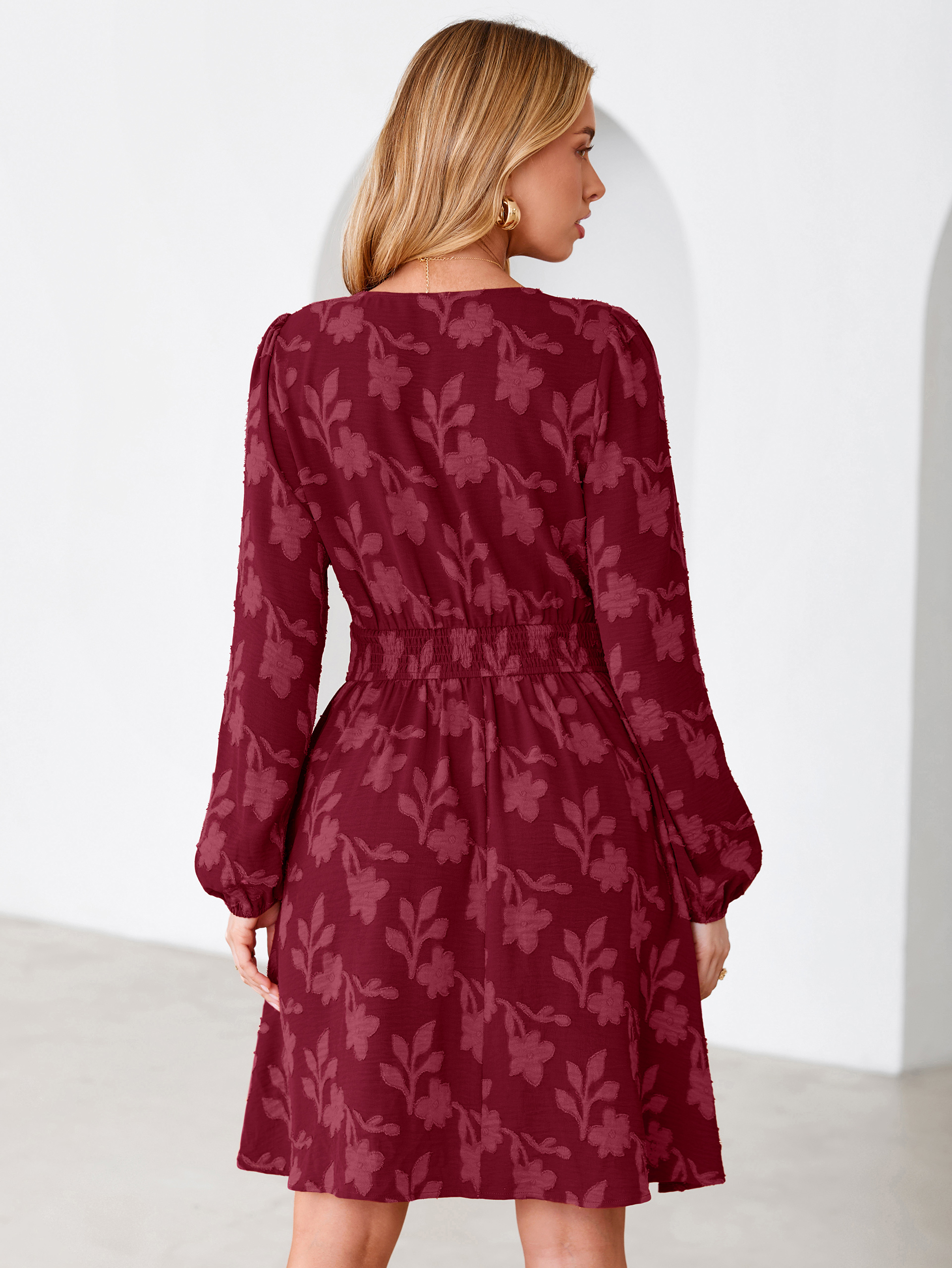 Burnout Floral Smocked V Neck Mini Dress
