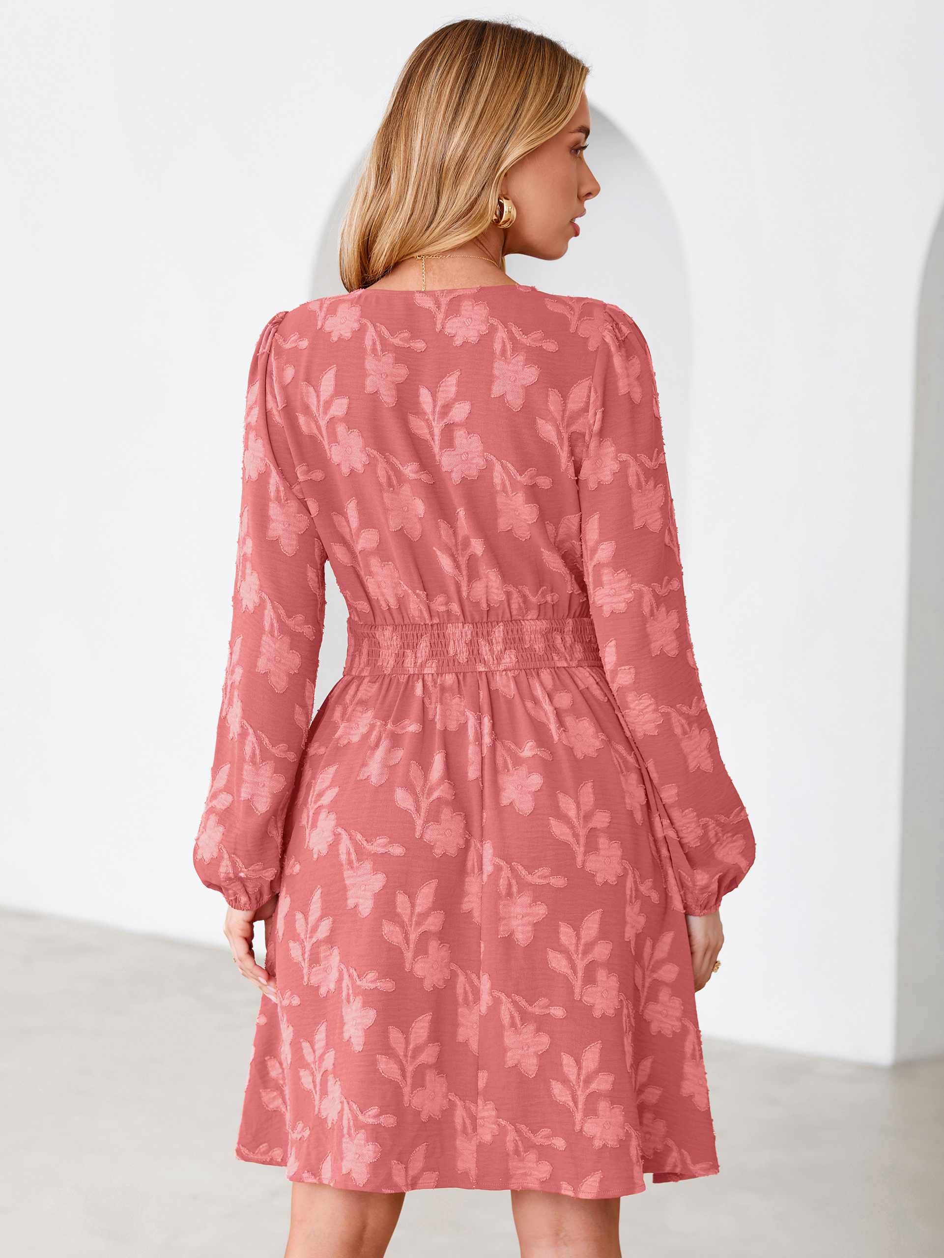 Burnout Floral Smocked V Neck Mini Dress