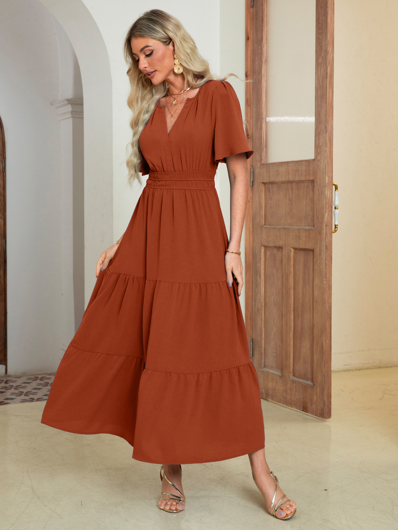 Somerset Flutter Sleeve Tiered Ruffle Maxi Dress