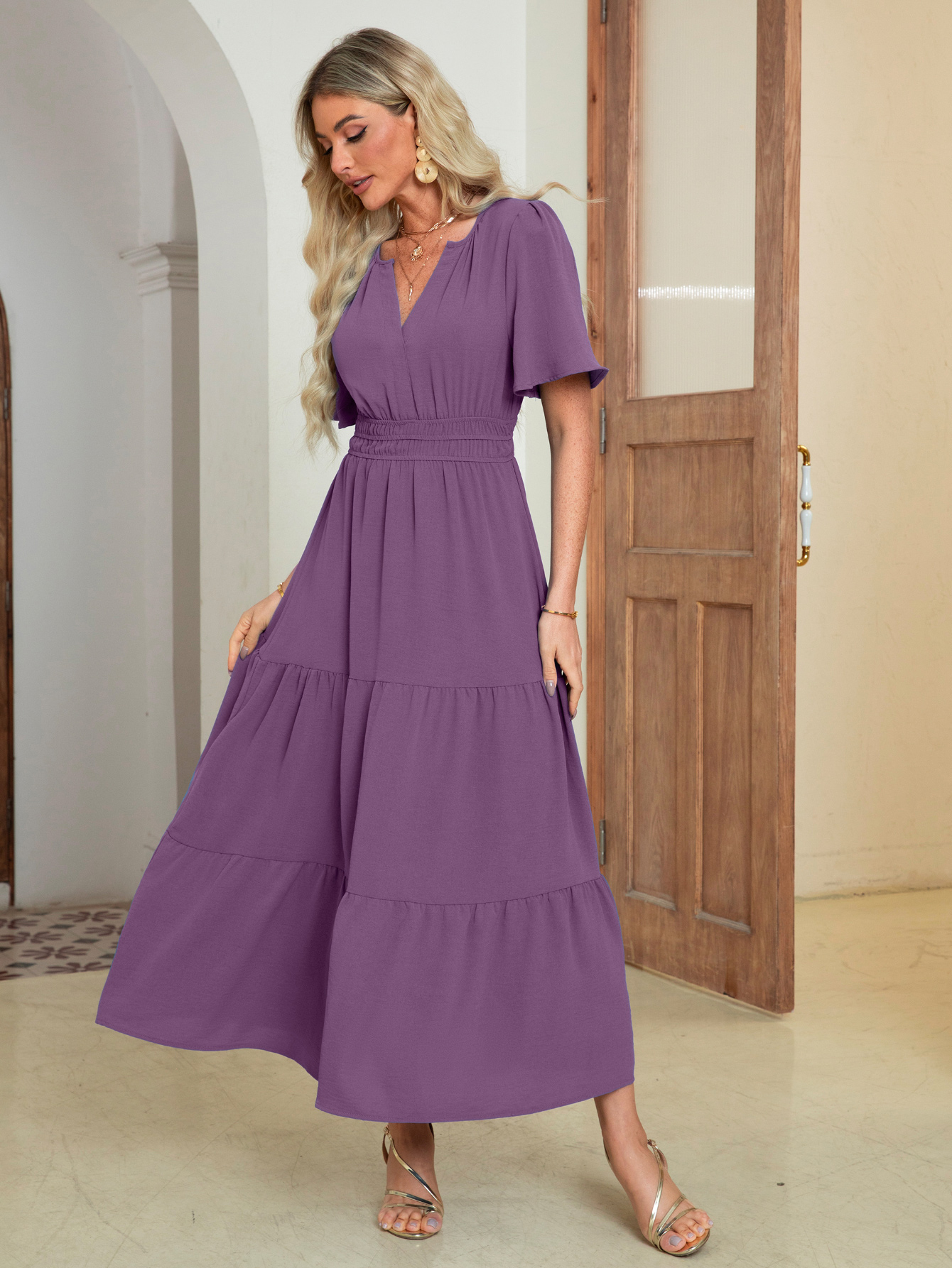 Somerset Flutter Sleeve Tiered Ruffle Maxi Dress