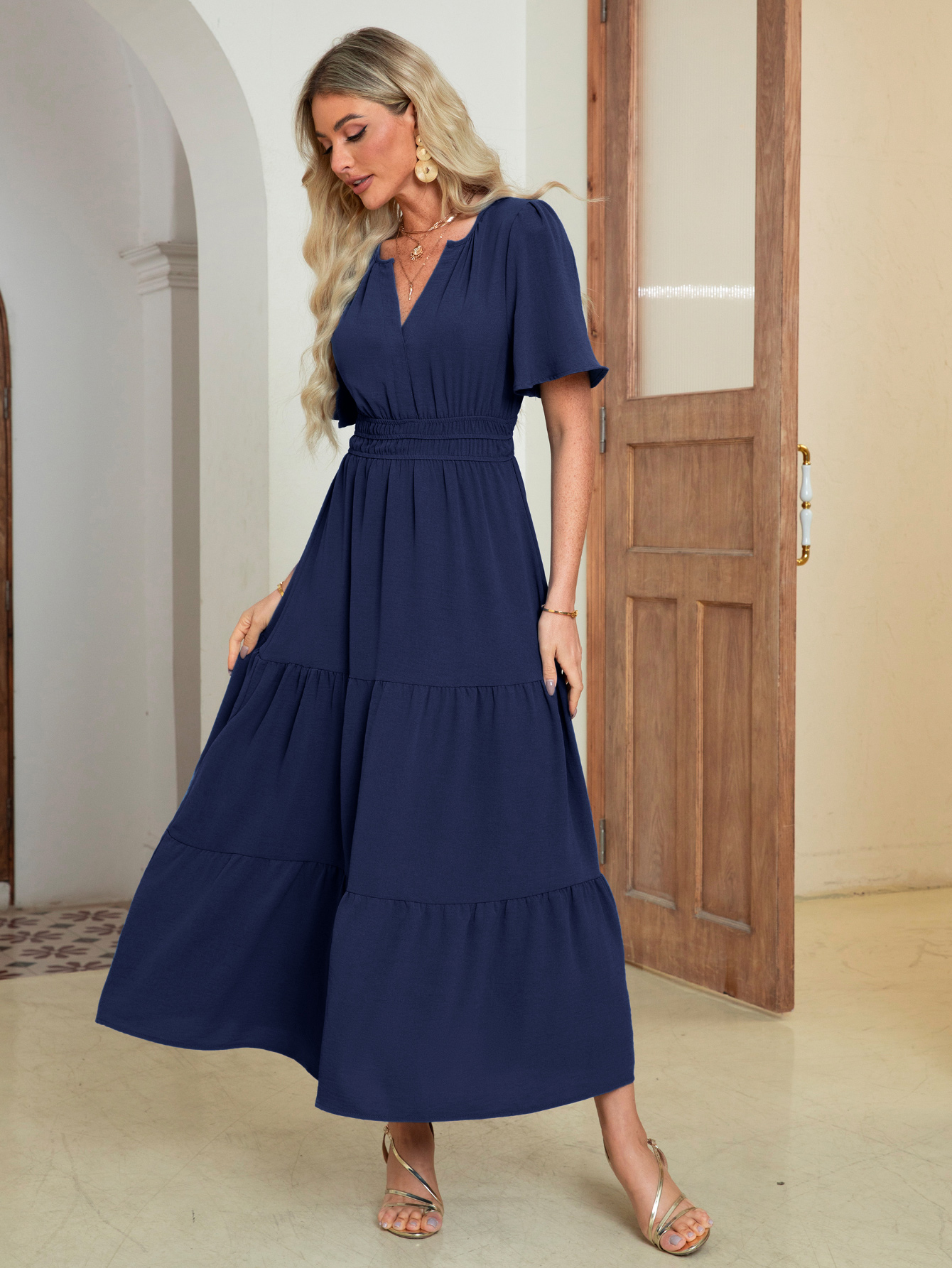 Somerset Flutter Sleeve Tiered Ruffle Maxi Dress