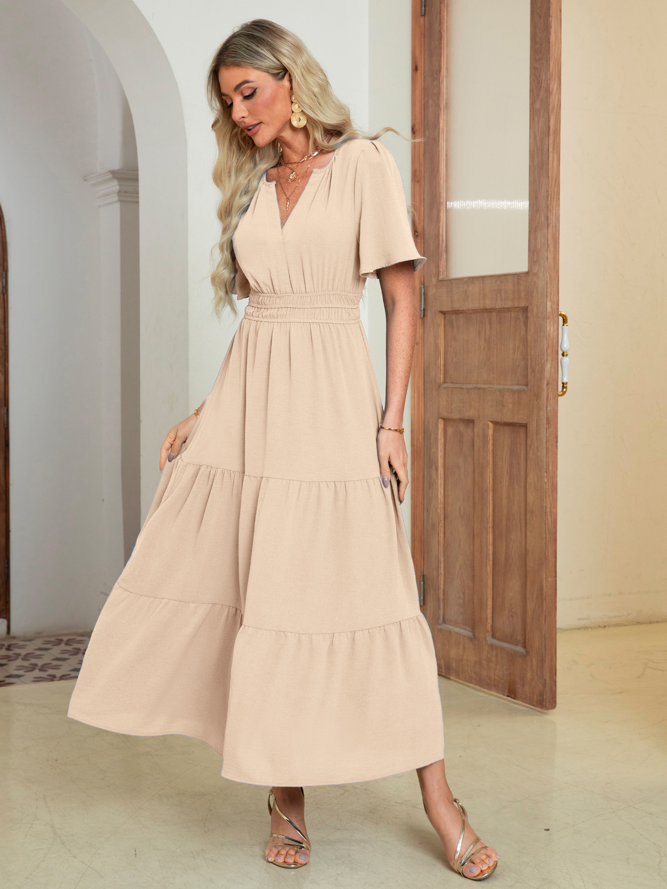 Somerset Flutter Sleeve Tiered Ruffle Maxi Dress