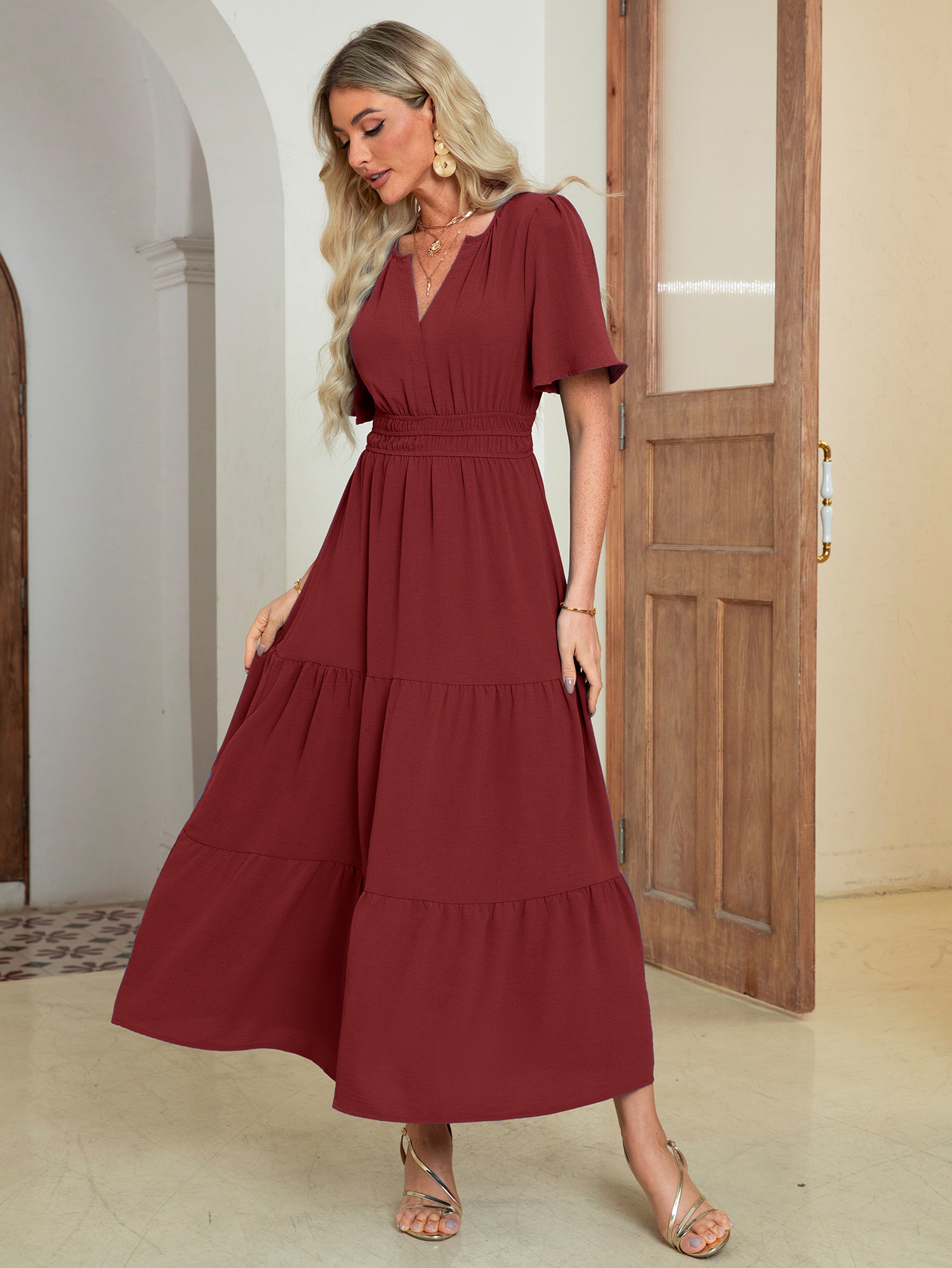 Somerset Flutter Sleeve Tiered Ruffle Maxi Dress