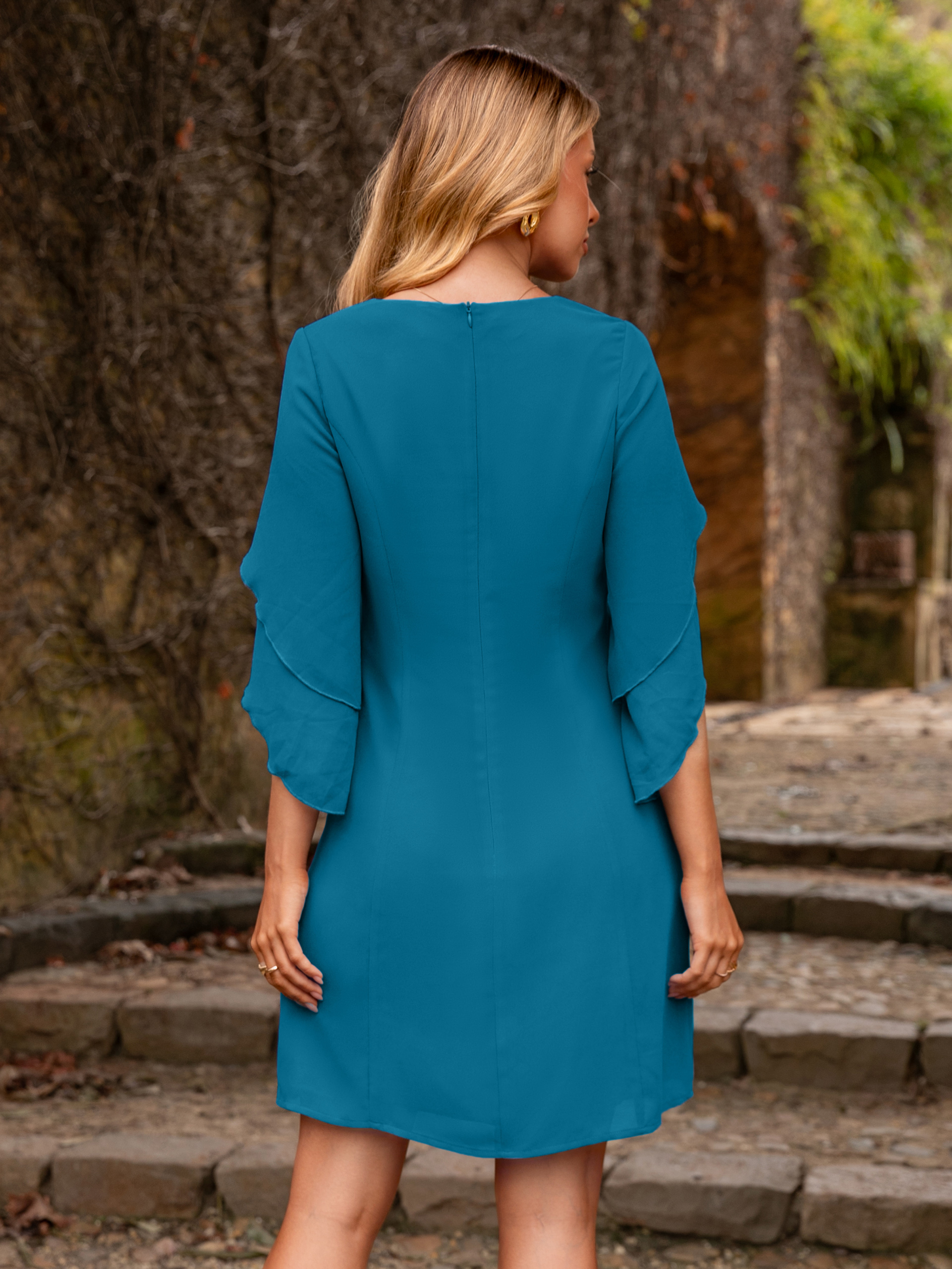 Fultter Sleeve Chiffon Cocktail Dress for Weddings