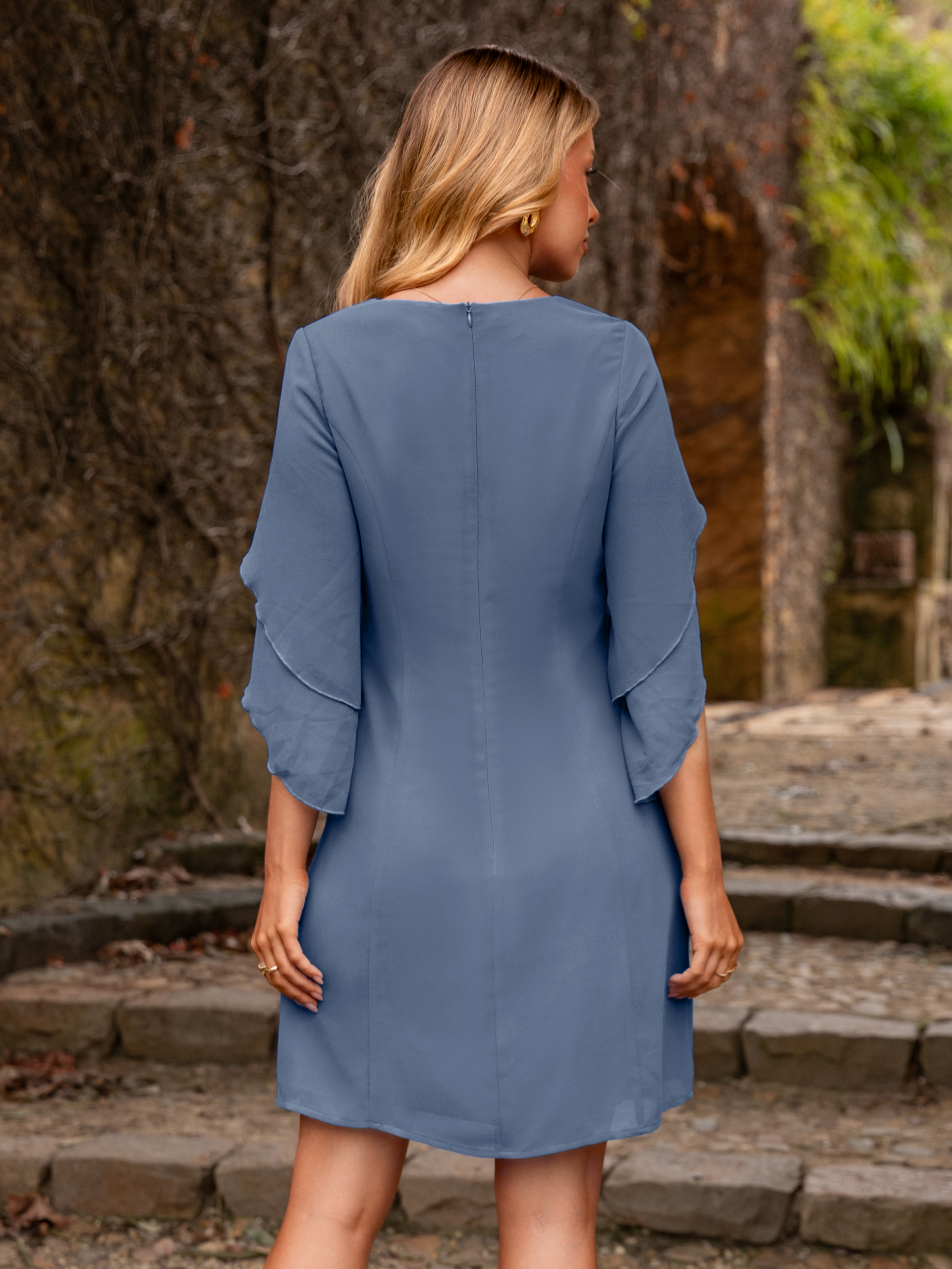 Fultter Sleeve Chiffon Cocktail Dress for Weddings