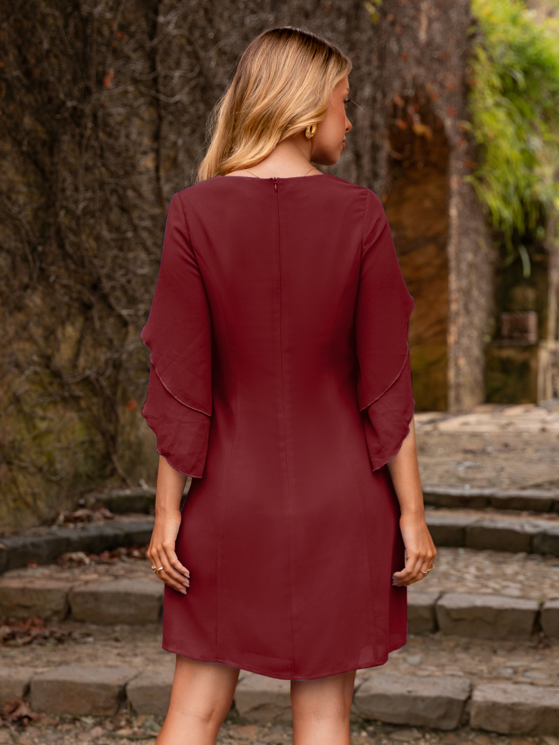 Fultter Sleeve Chiffon Cocktail Dress for Weddings