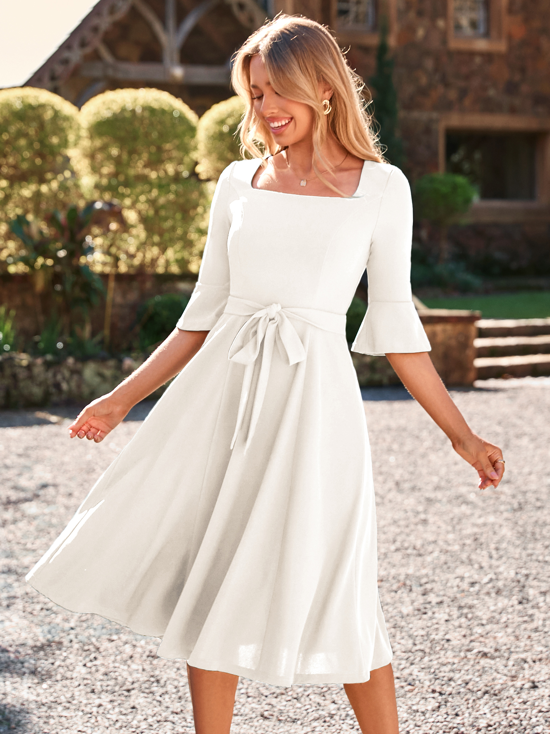 Elegant Sheath Wrap Detail Cocktail Midi Dress