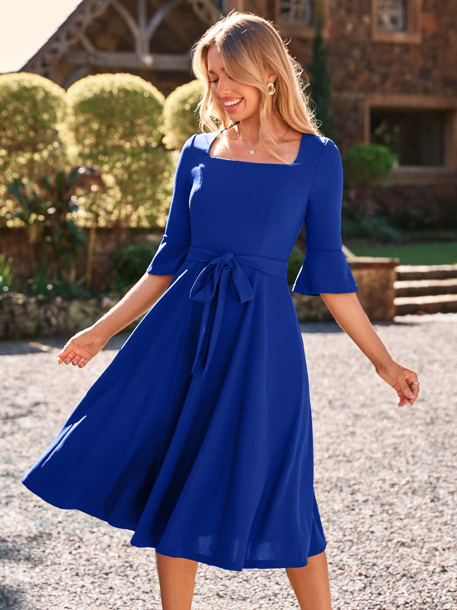 Elegant Sheath Wrap Detail Cocktail Midi Dress