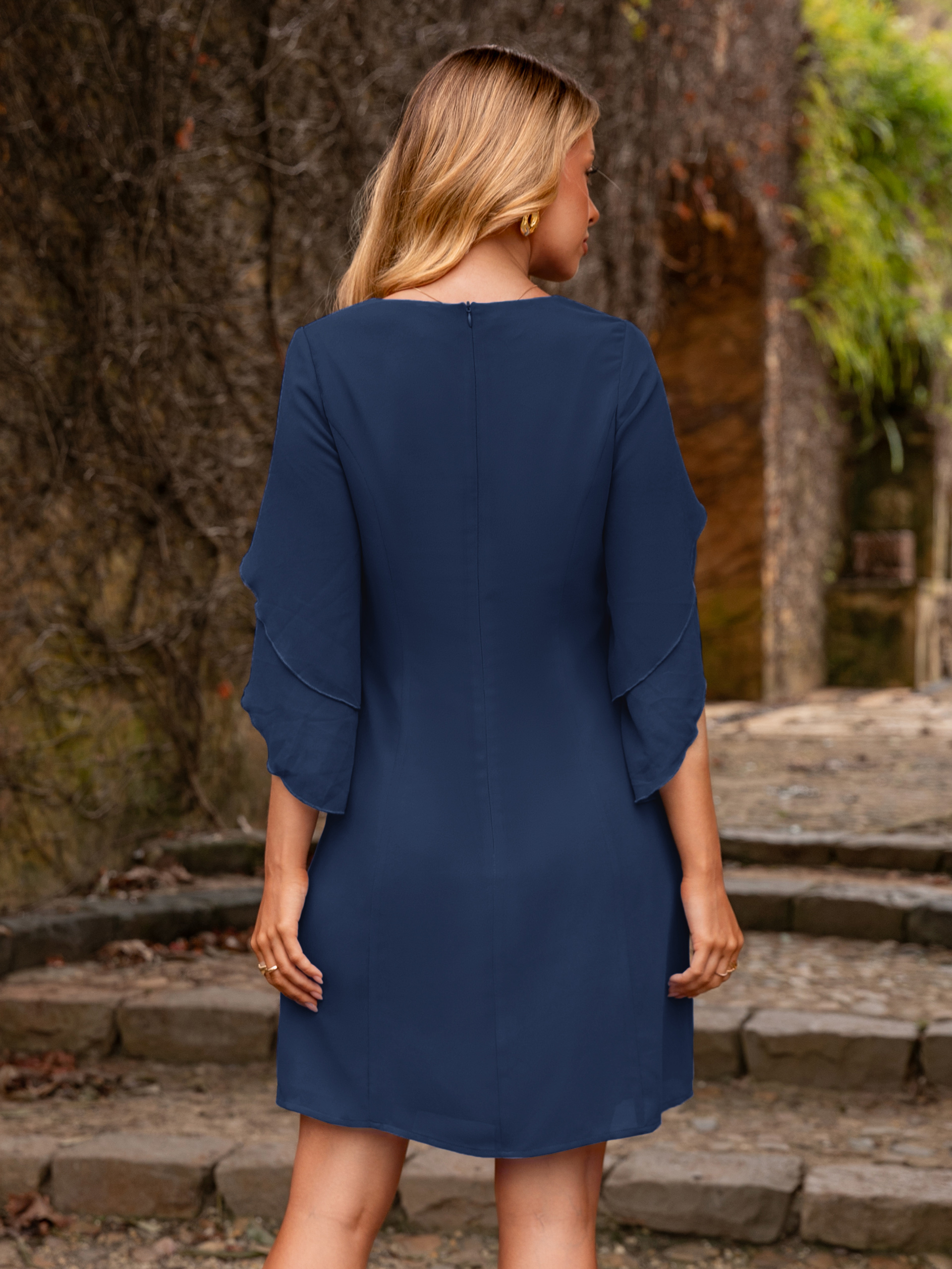 Fultter Sleeve Chiffon Cocktail Dress for Weddings - Blue