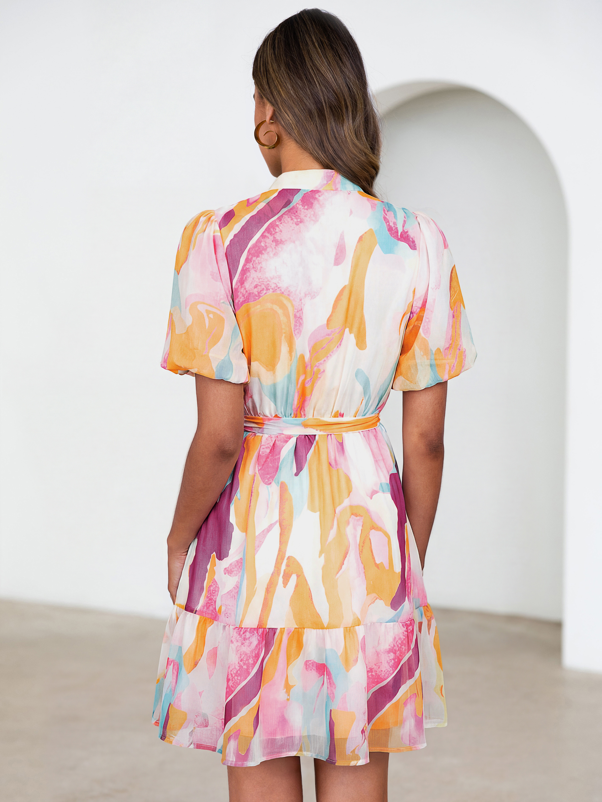 Floral Button Down Tie Waist A-Line Mini Dress