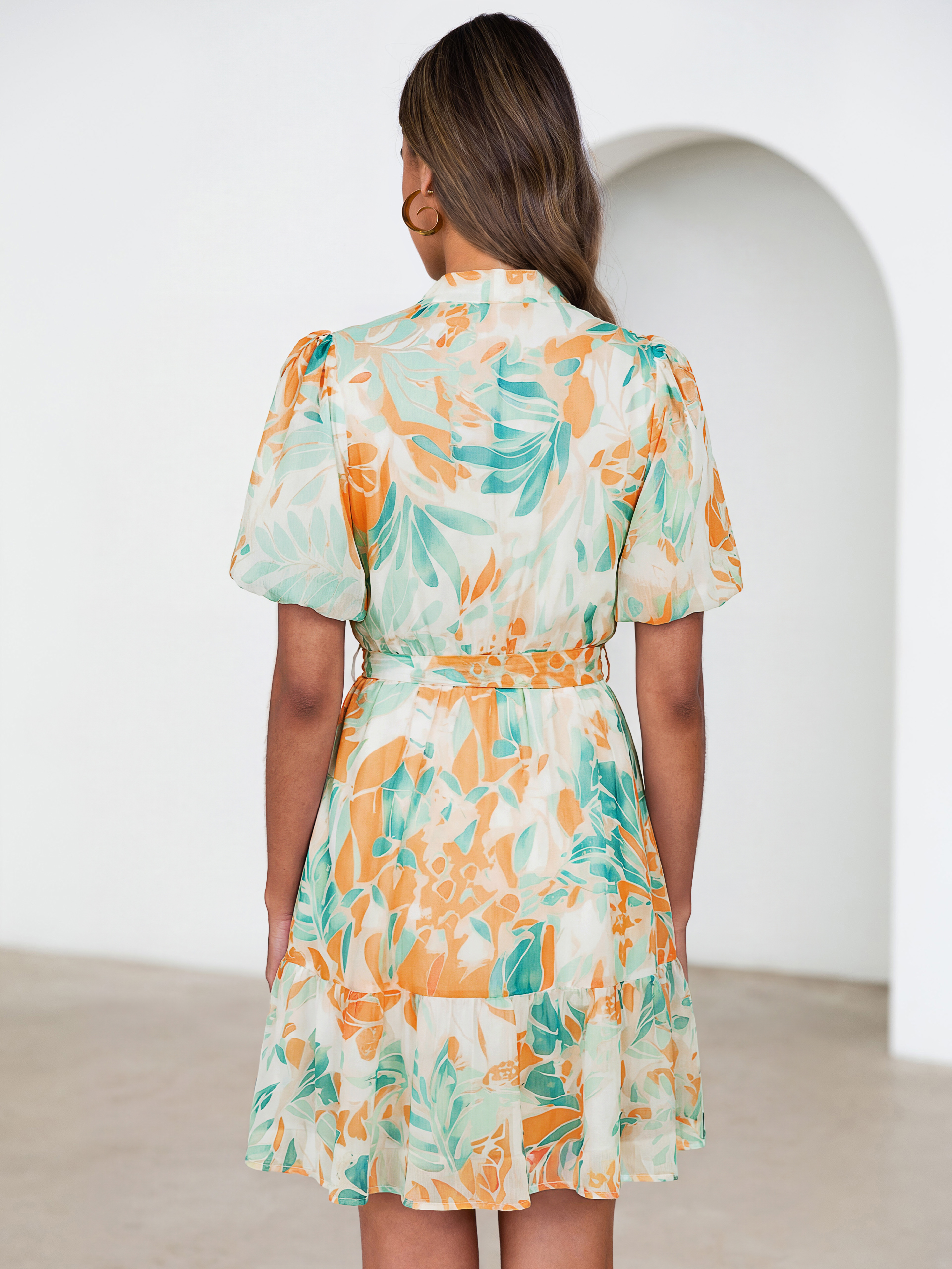 Floral Button Down Tie Waist A-Line Mini Dress