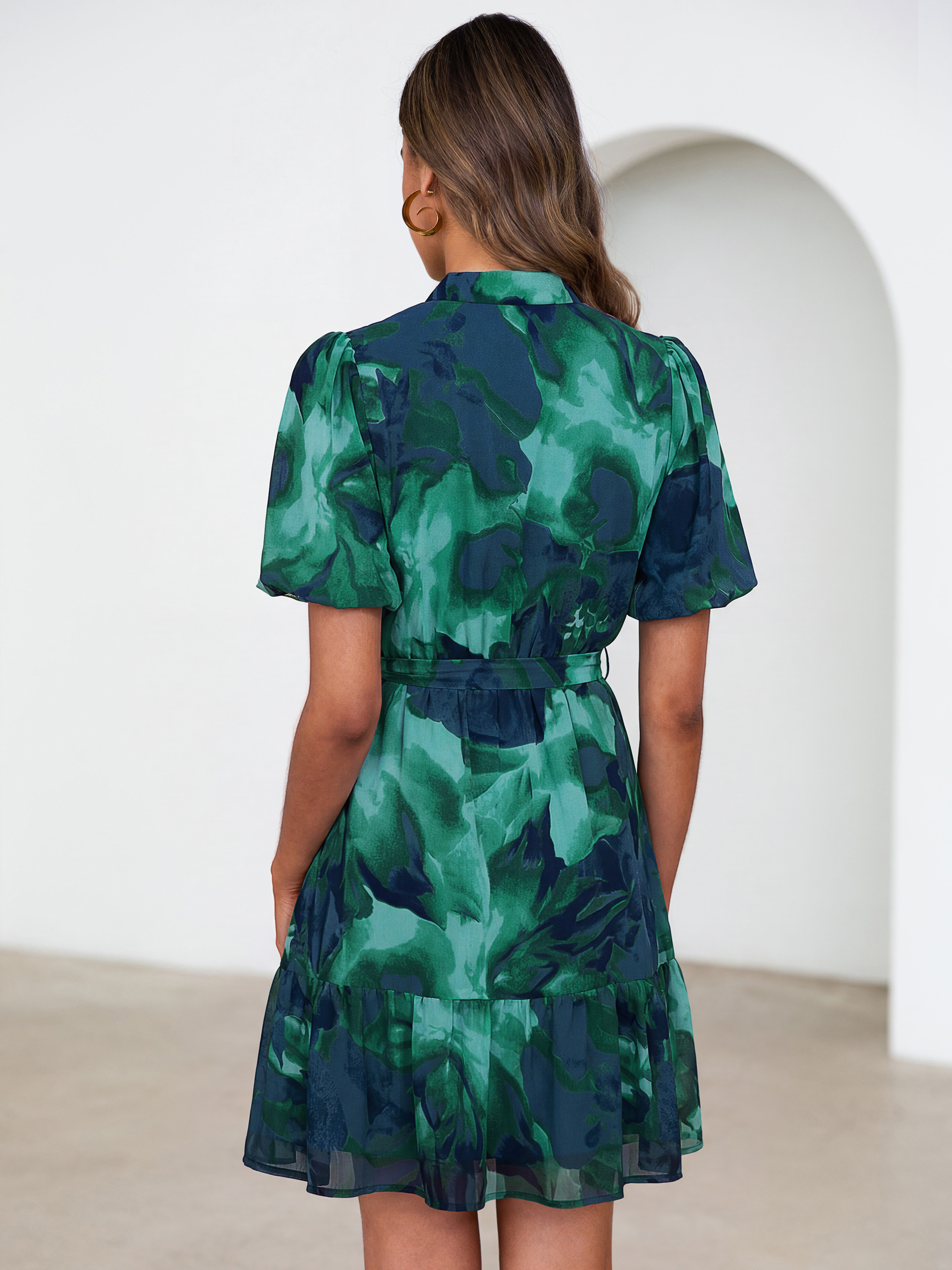 Floral Button Down Tie Waist A-Line Mini Dress