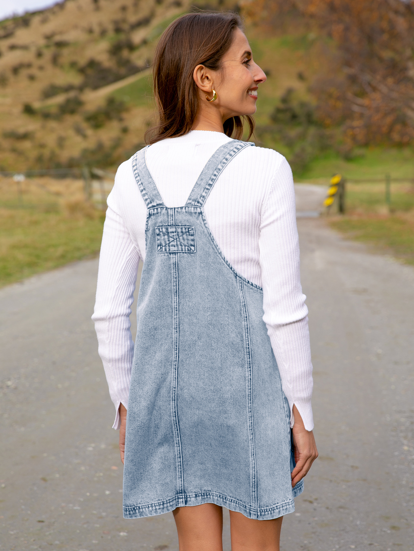 Denim Overall Jumper Dress with Pockets