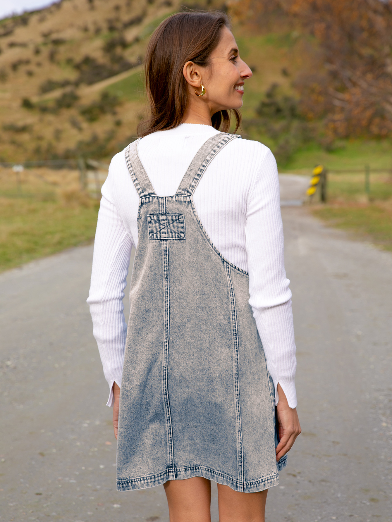 Denim Overall Jumper Dress with Pockets