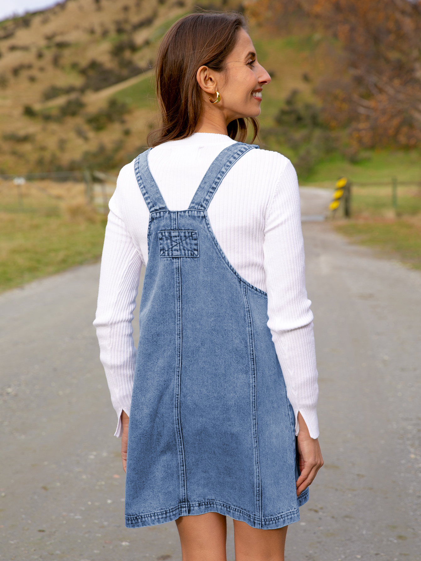 Denim Overall Jumper Dress with Pockets