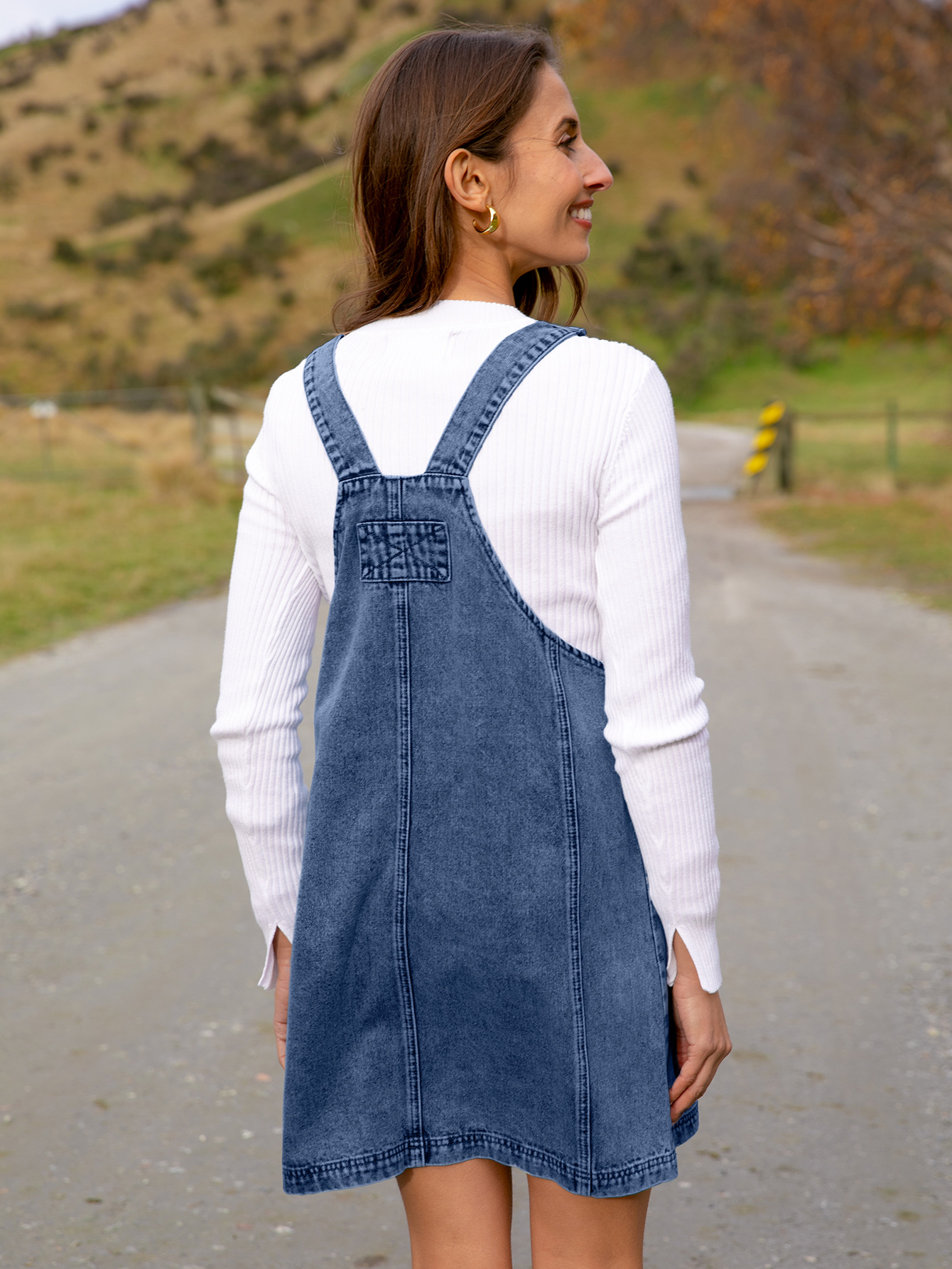 Denim Overall Jumper Dress with Pockets